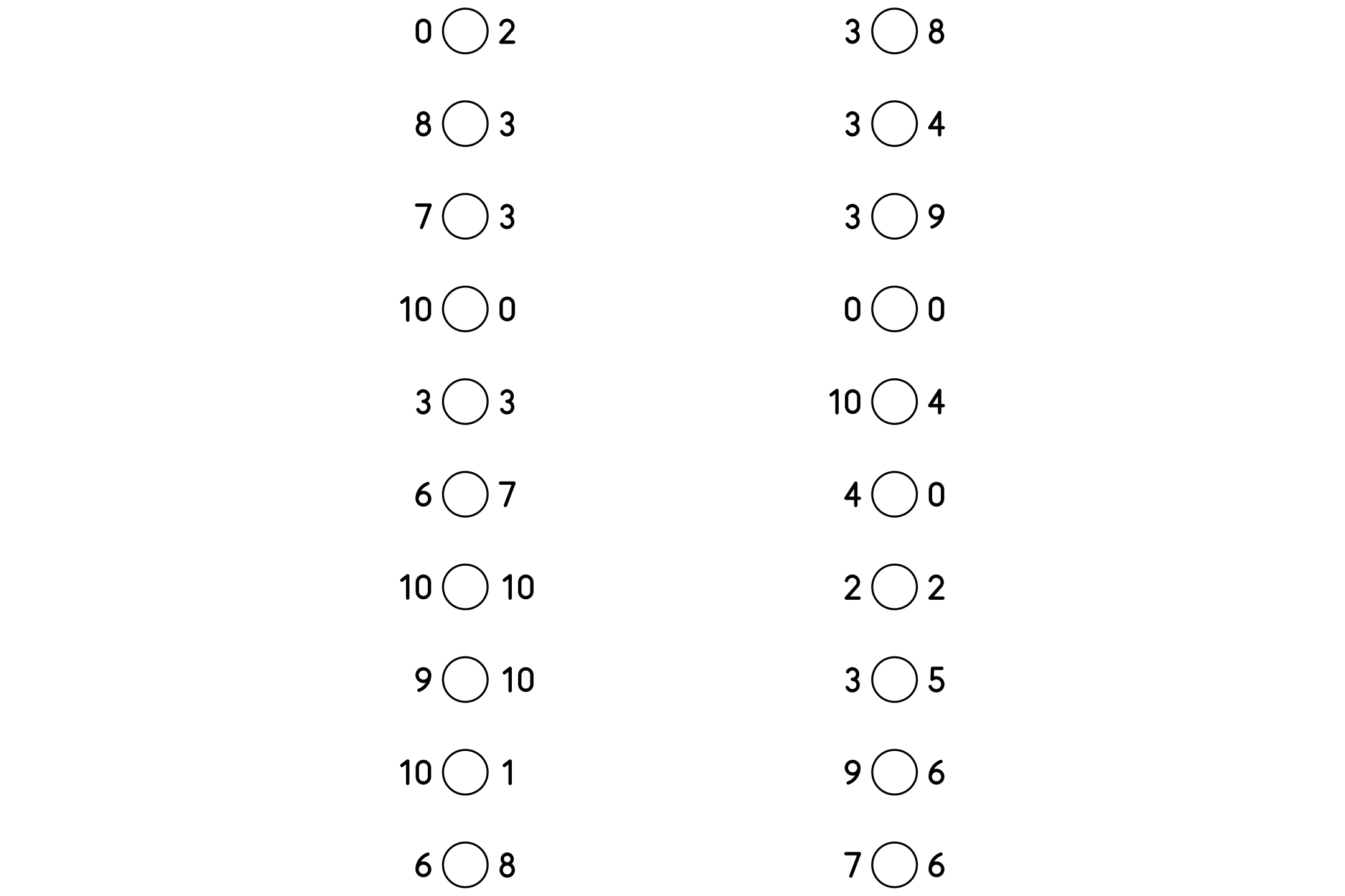 A comparing numbers worksheet with numbers up to 10, ready to print.