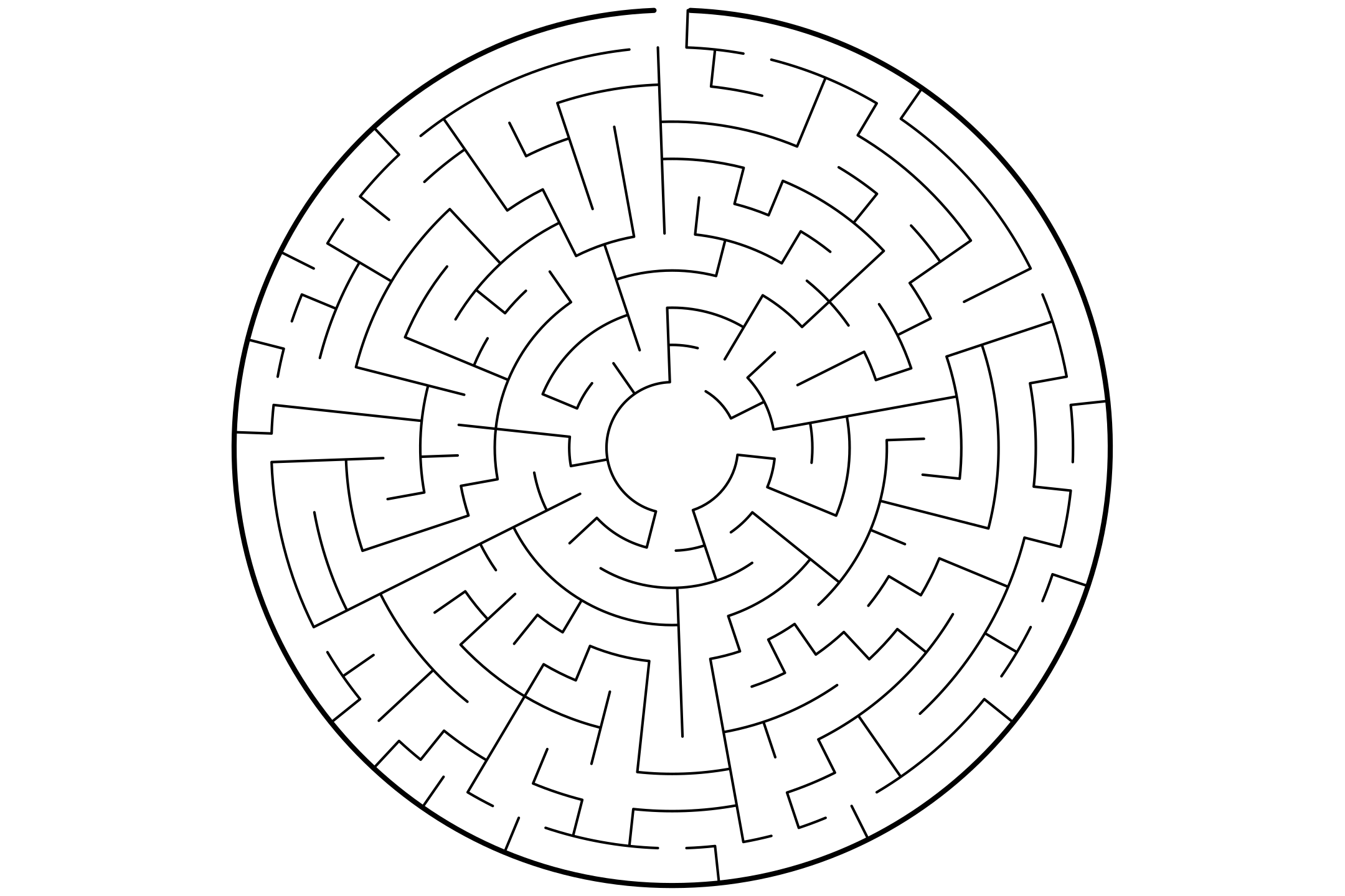 A hard circular maze, ready to print.