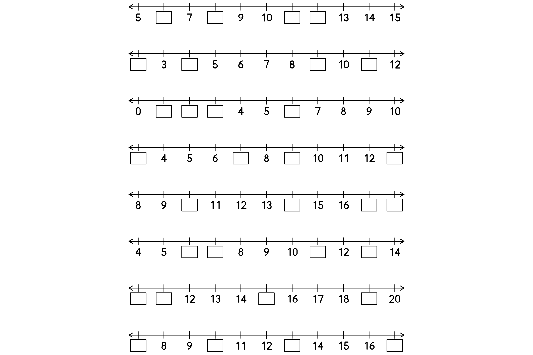 A number line worksheet counting by 1s to 20, ready to print.