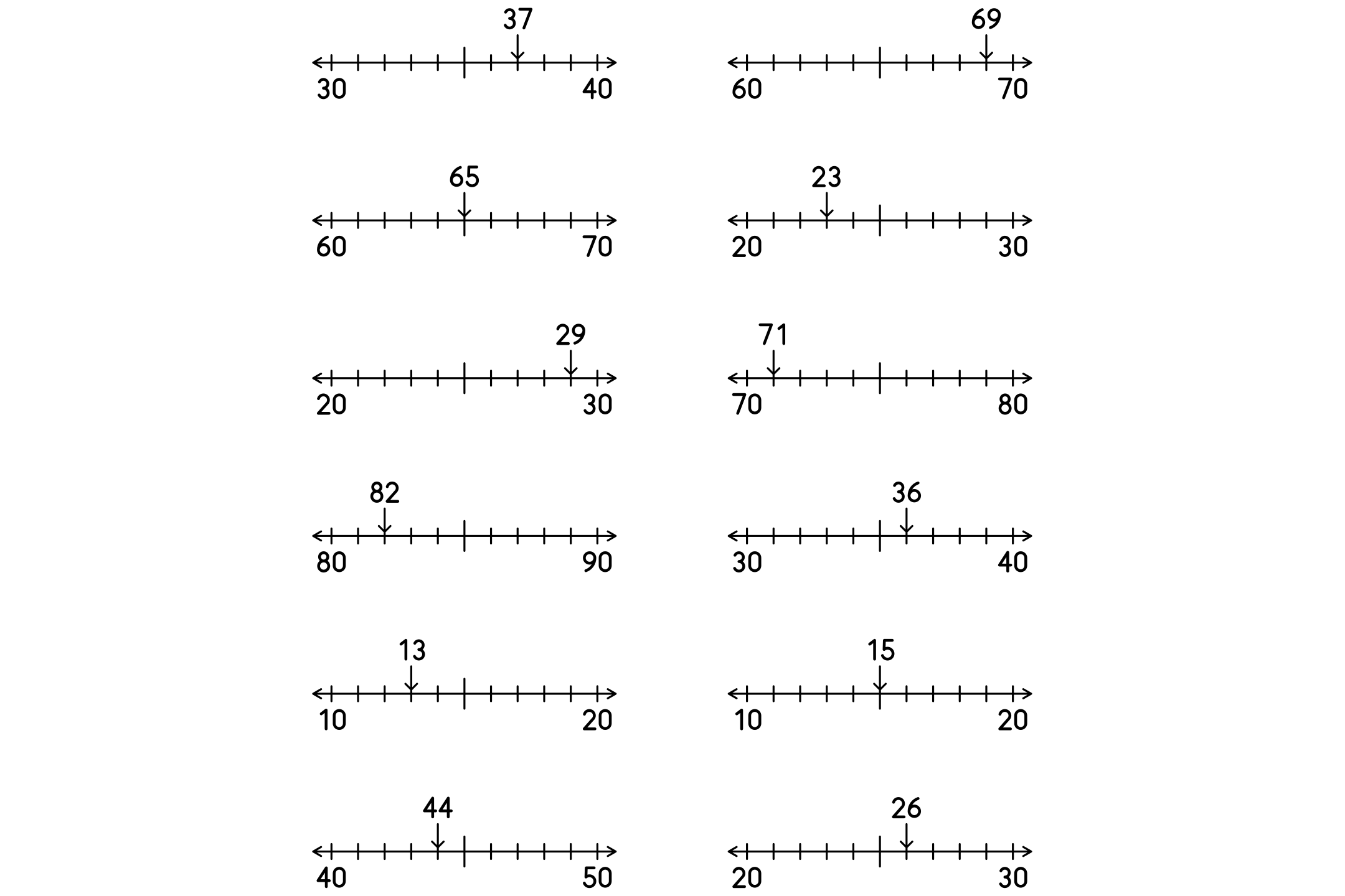 A rounding worksheet with 2-digit numbers to round to the nearest ten, ready to print.