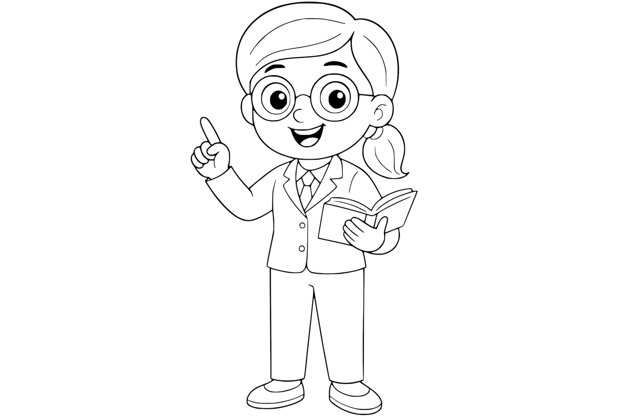 Professor in a suit and glasses, holding an open book in one hand and raising the other hand with one finger pointing up.
