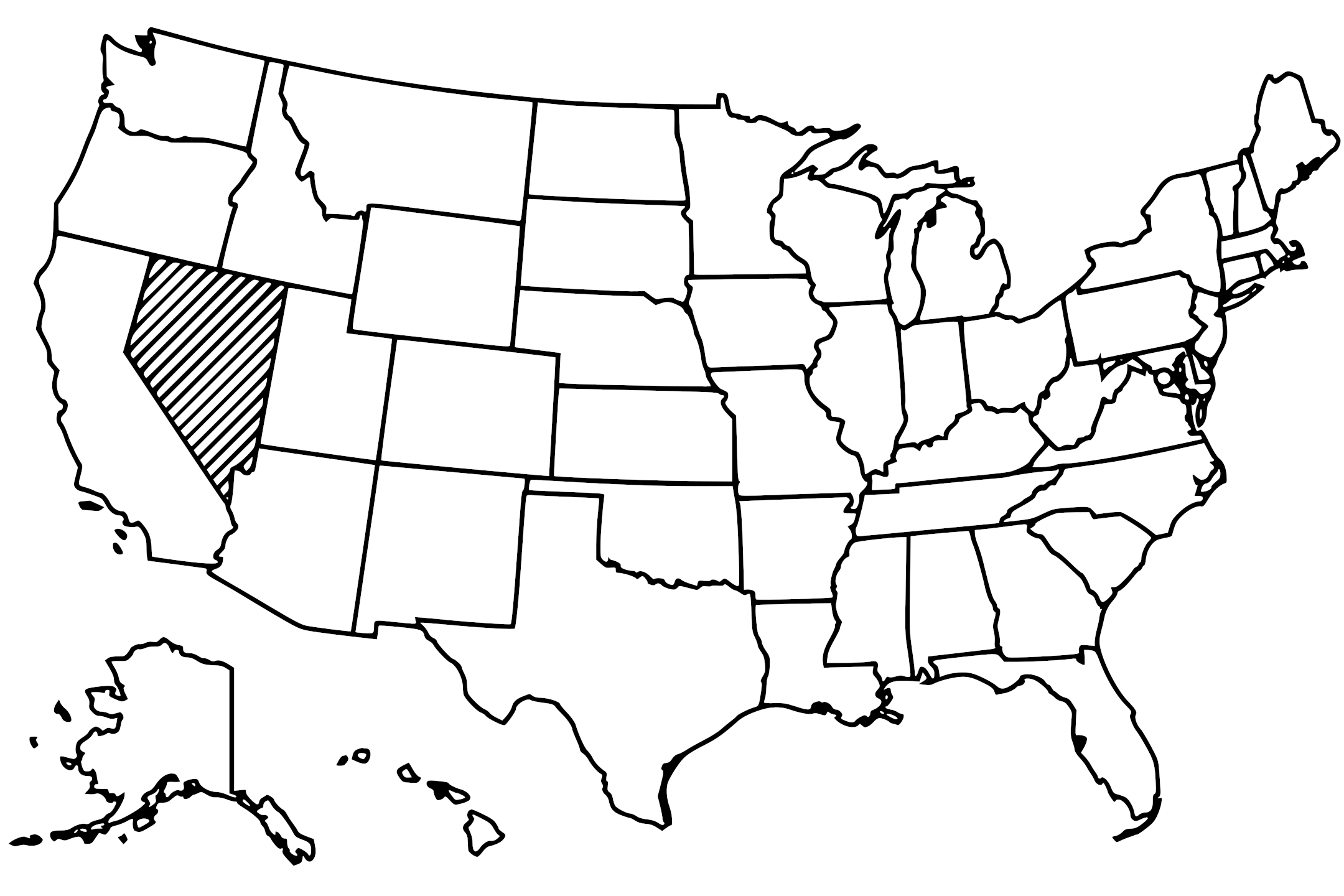 Map of the United States with Nevada highlighted using diagonal shading.