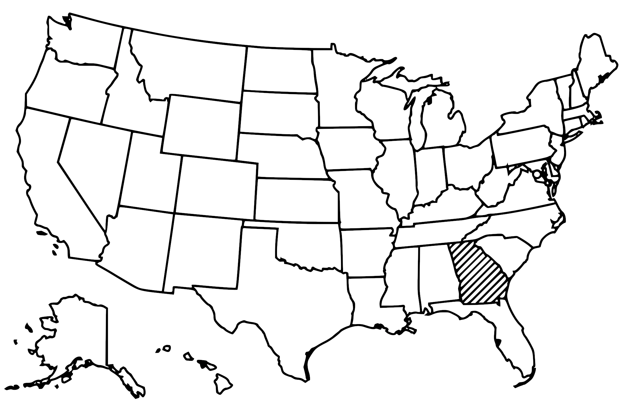Map of the United States with Georgia highlighted using diagonal shading.