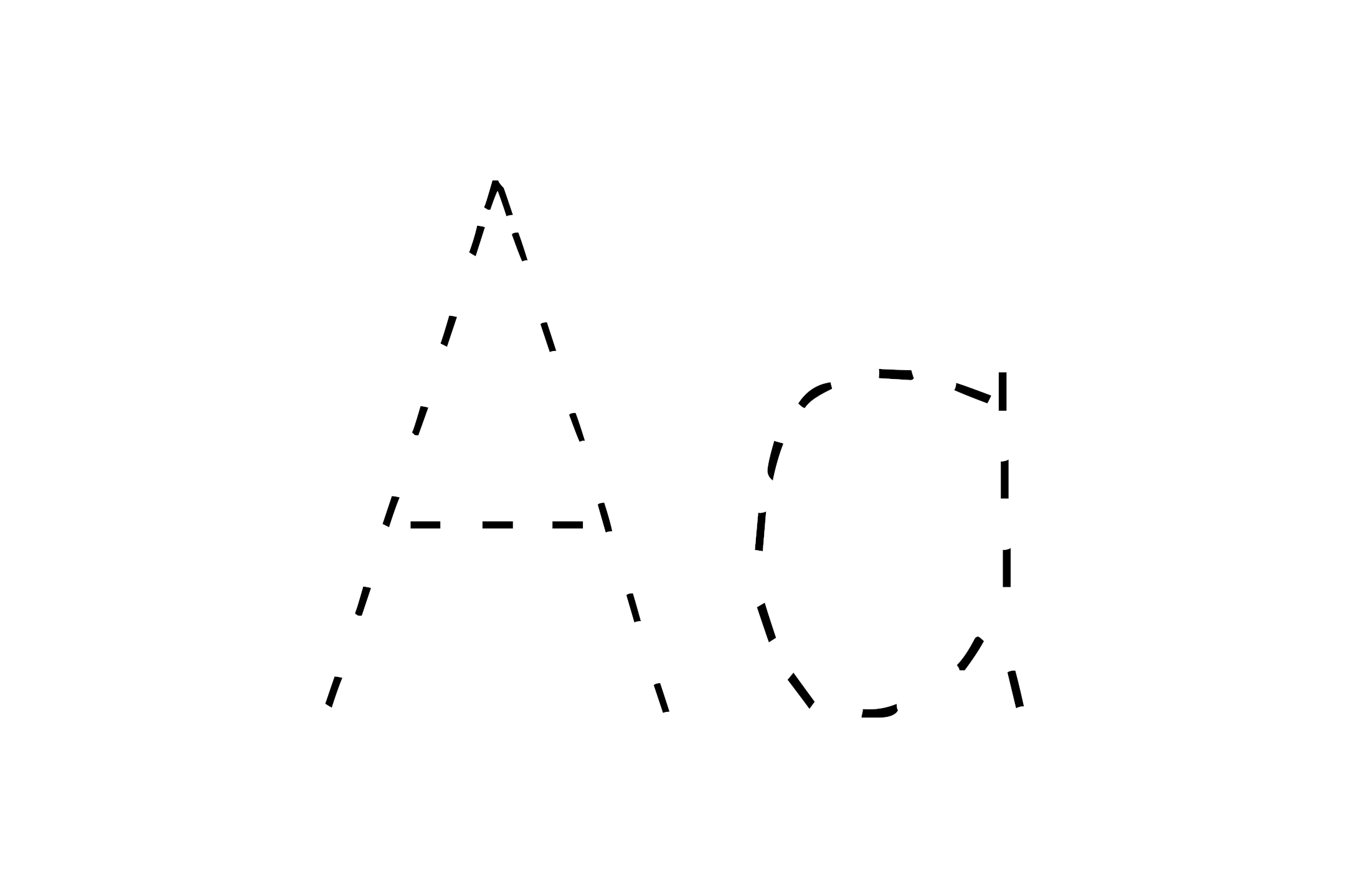 Dashed outline of uppercase A and lowercase a in the center on a white background.