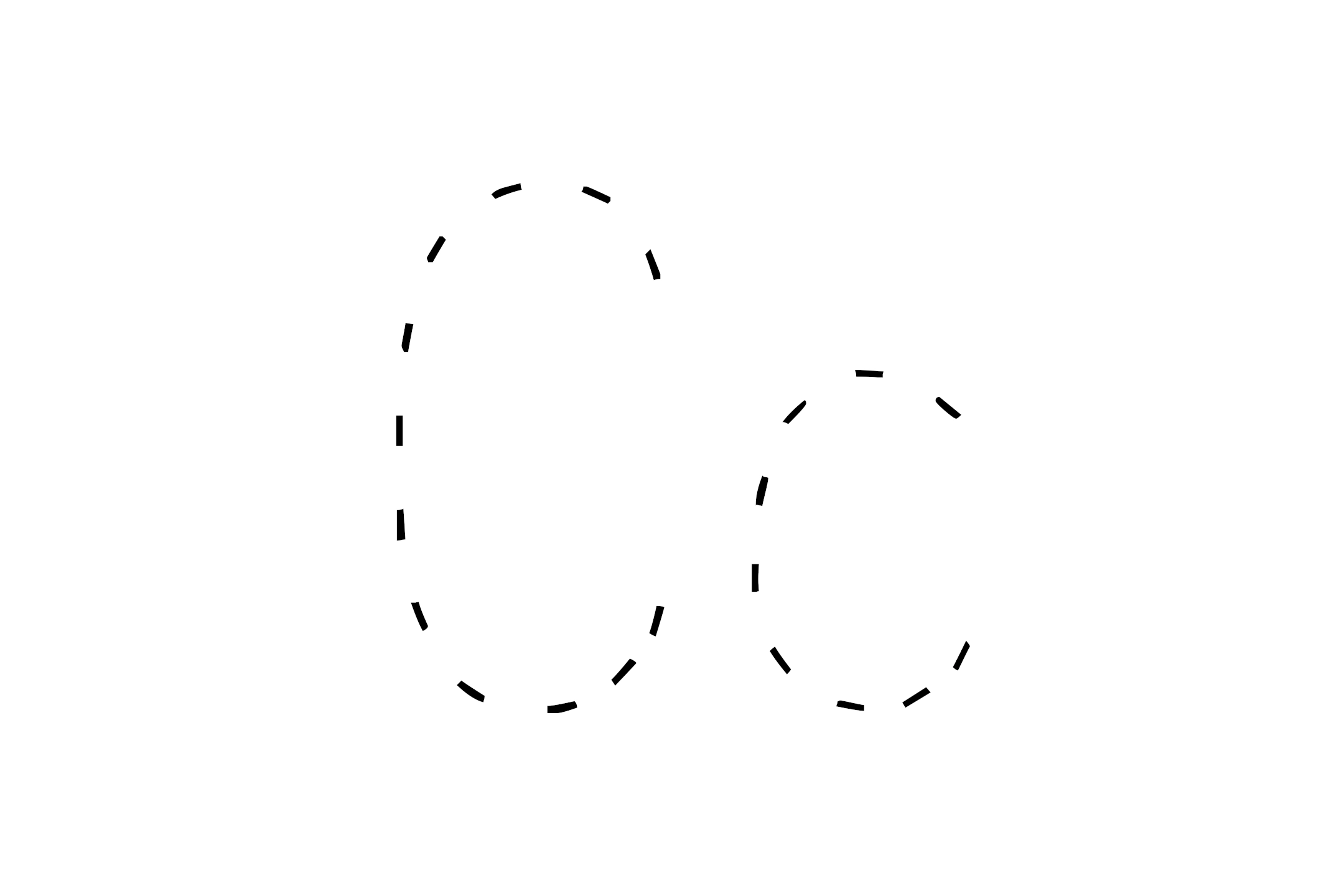 Dashed outline of uppercase C and lowercase c in the center on a white background.