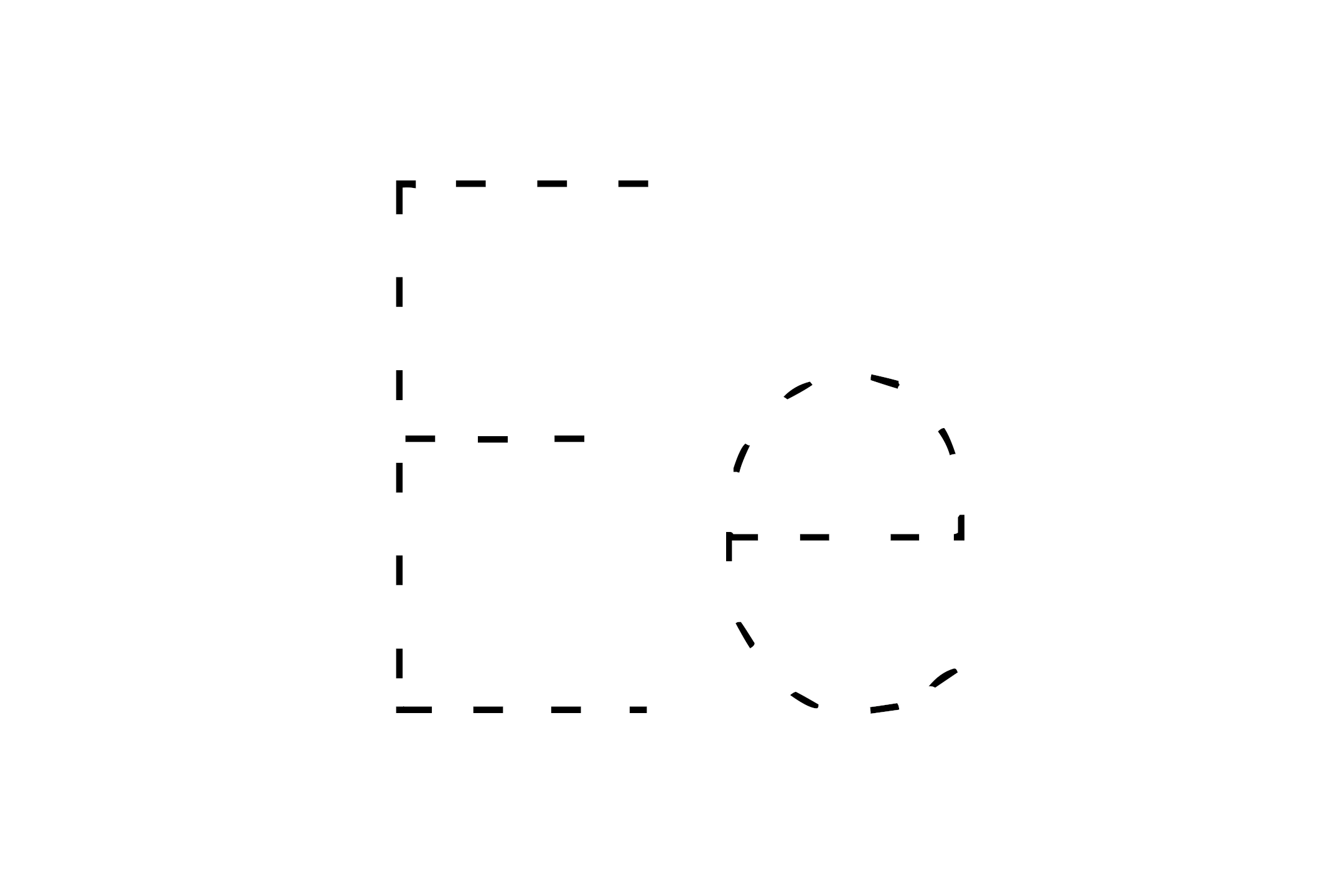 Dashed outline of uppercase E and lowercase e in the center on a white background.