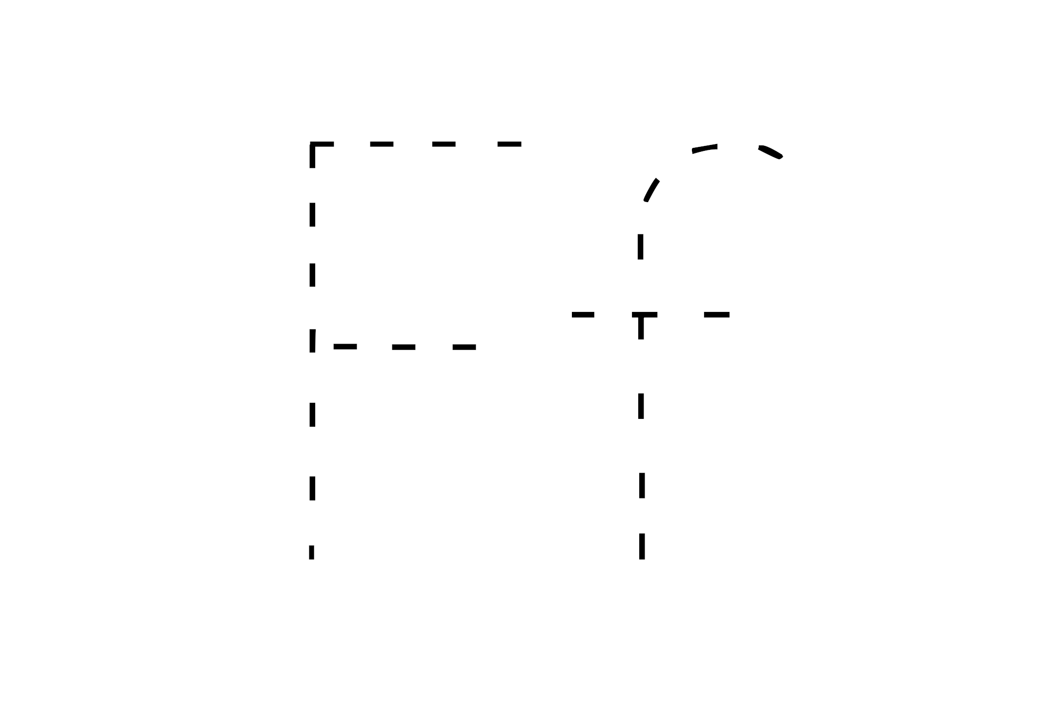 Dashed outline of uppercase F and lowercase f in the center on a white background.