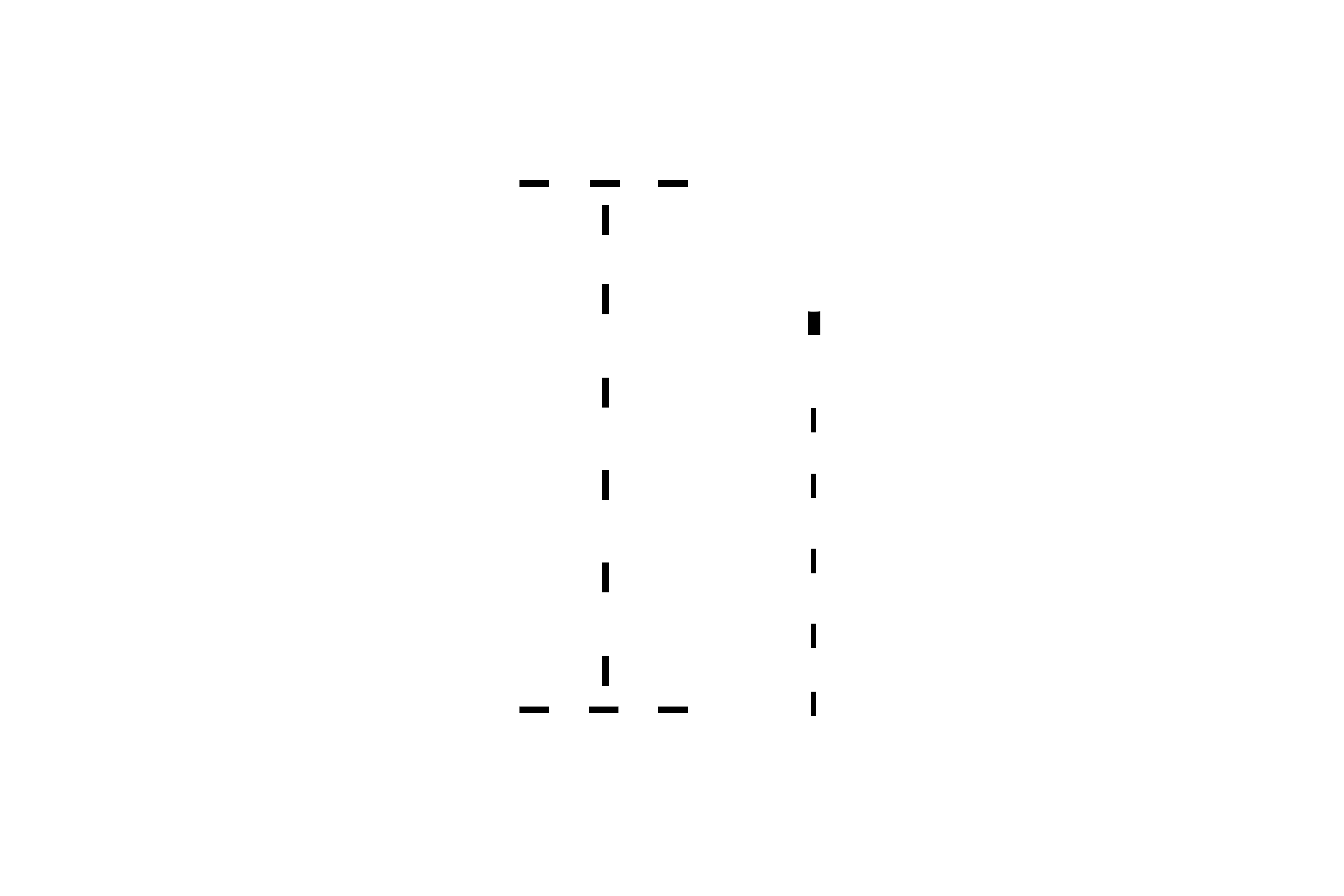 Dashed outline of uppercase I and lowercase i in the center on a white background.