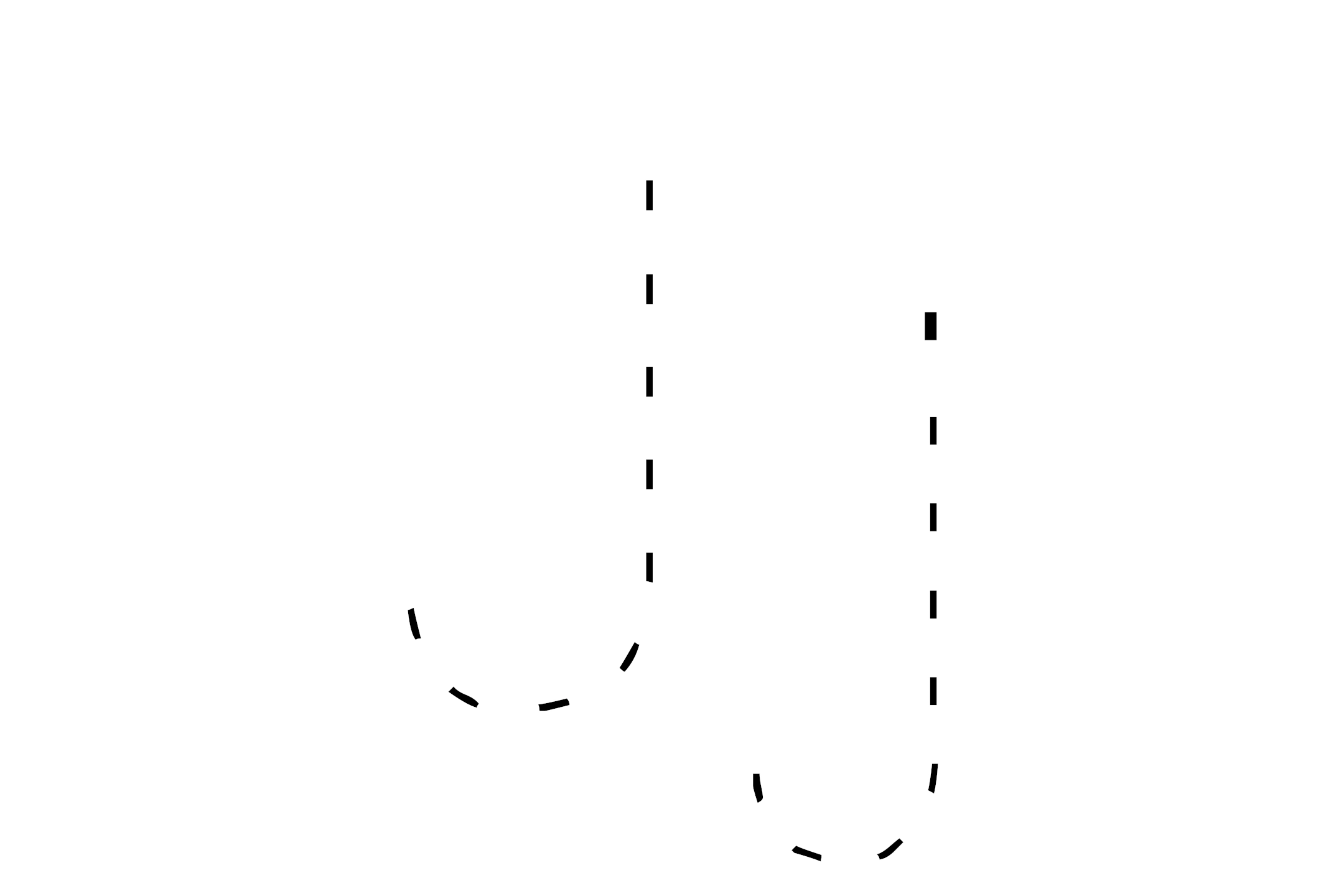 Dashed outline of uppercase J and lowercase j in the center on a white background.