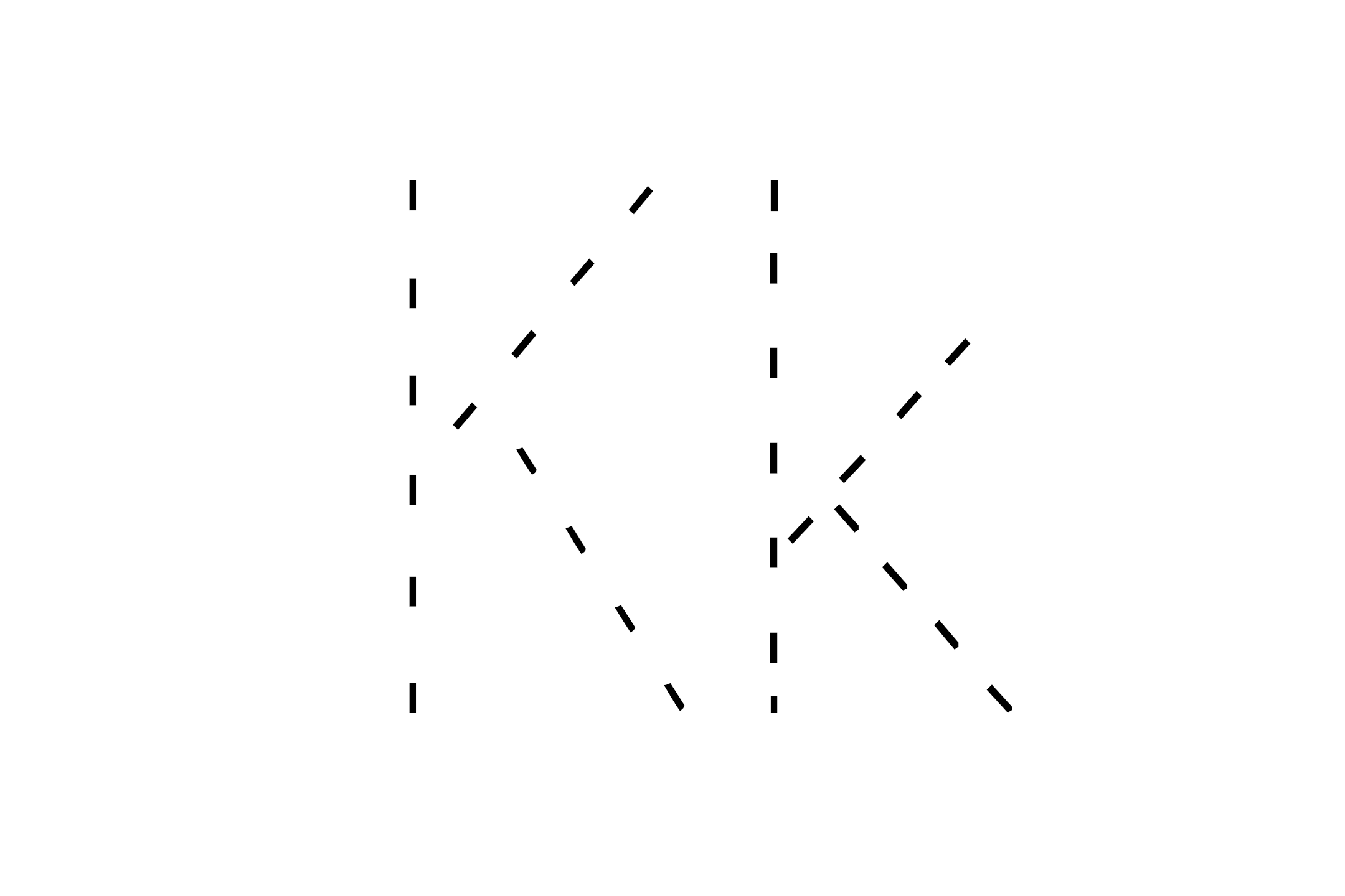 Dashed outline of uppercase K and lowercase k in the center on a white background.