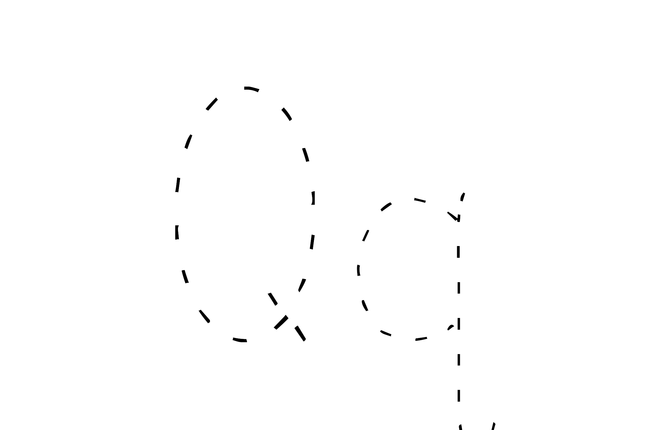 Dashed outline of uppercase Q and lowercase q in the center on a white background.