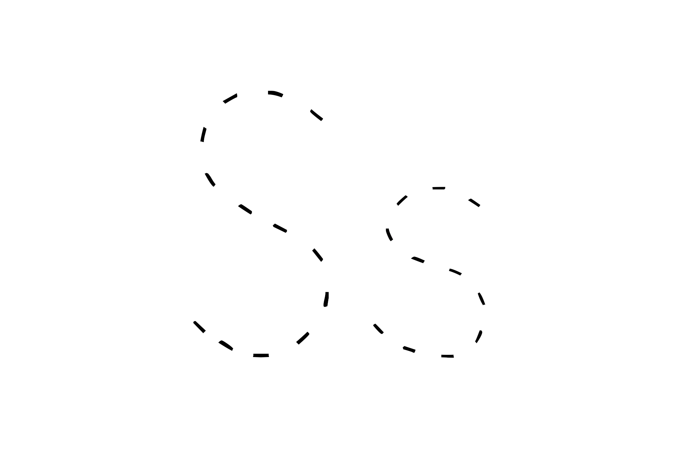 Dashed outline of uppercase S and lowercase s in the center on a white background.
