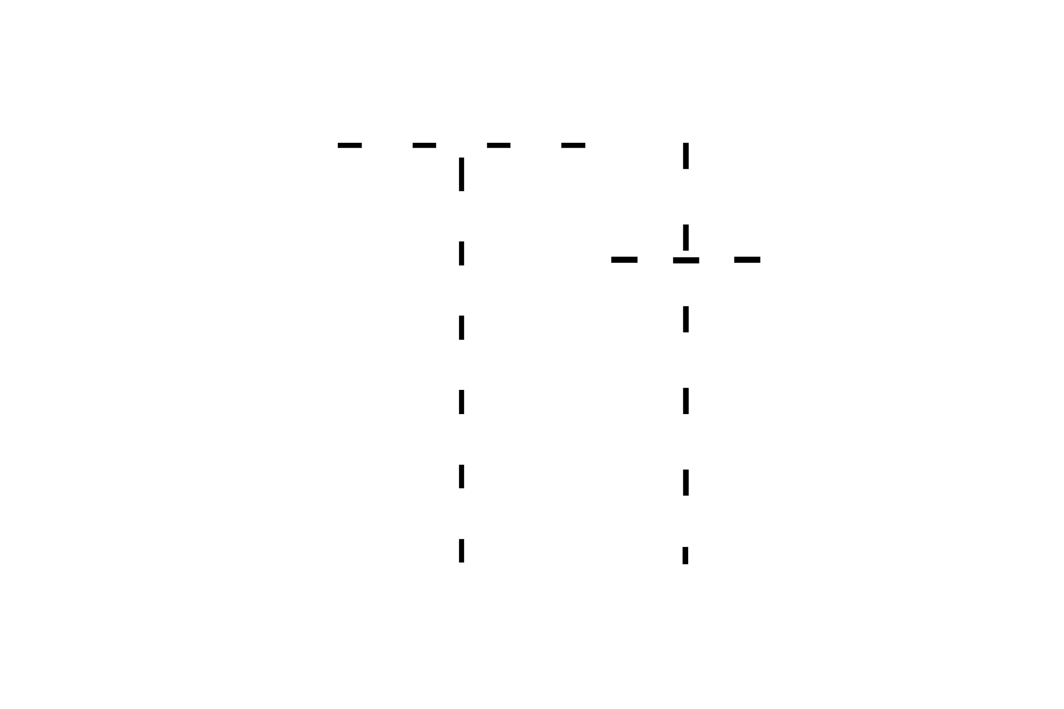 Dashed outline of uppercase T and lowercase t in the center on a white background.