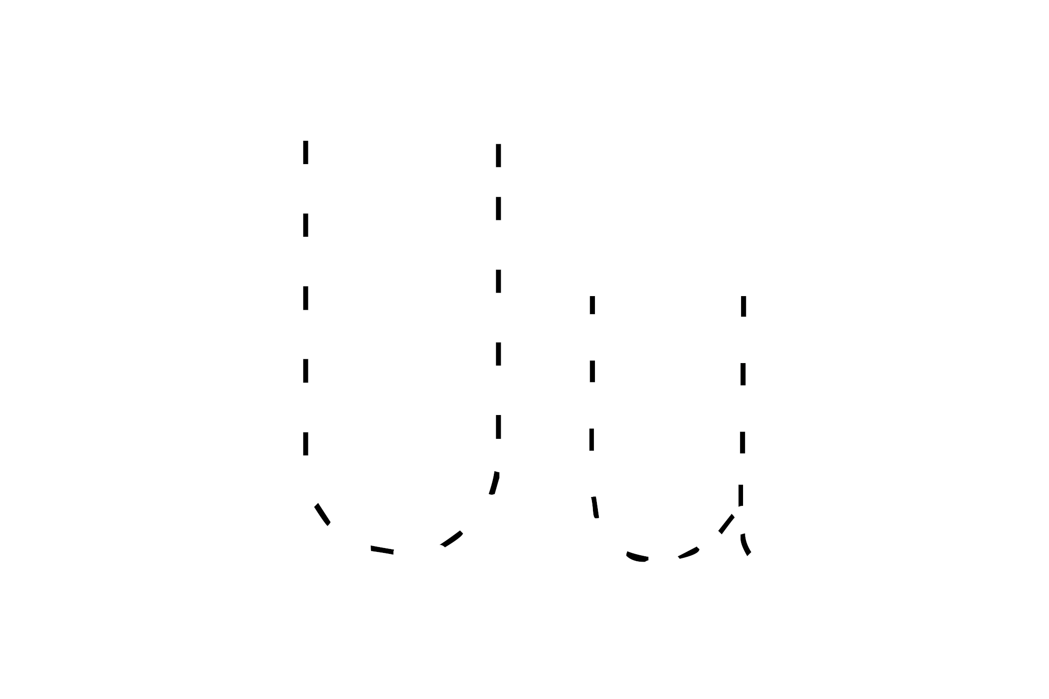 Dashed outline of uppercase U and lowercase u in the center on a white background.
