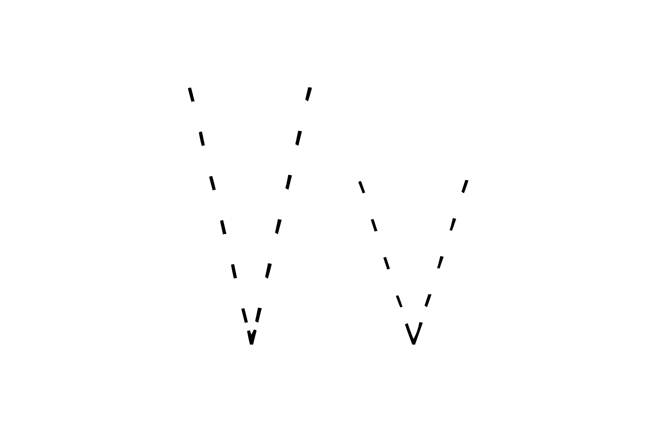 Dashed outline of uppercase V and lowercase v in the center on a white background.