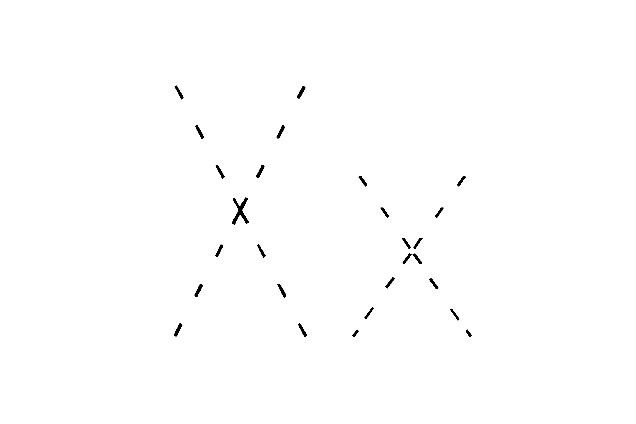 Dashed outline of uppercase X and lowercase x in the center on a white background.