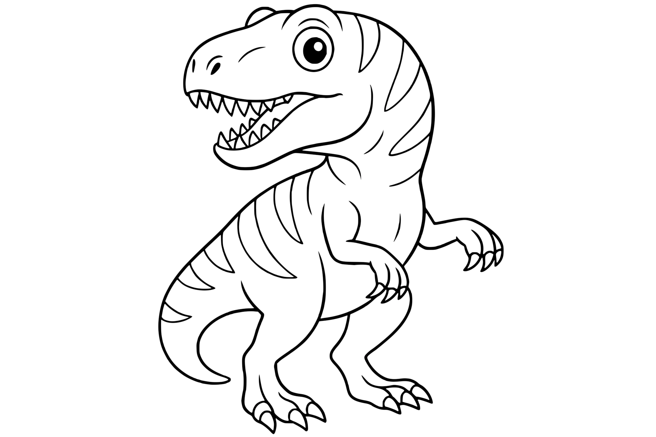 Allosaurus Dinosaur with two legs, small arms, a long tail, sharp claws, and big eyes.