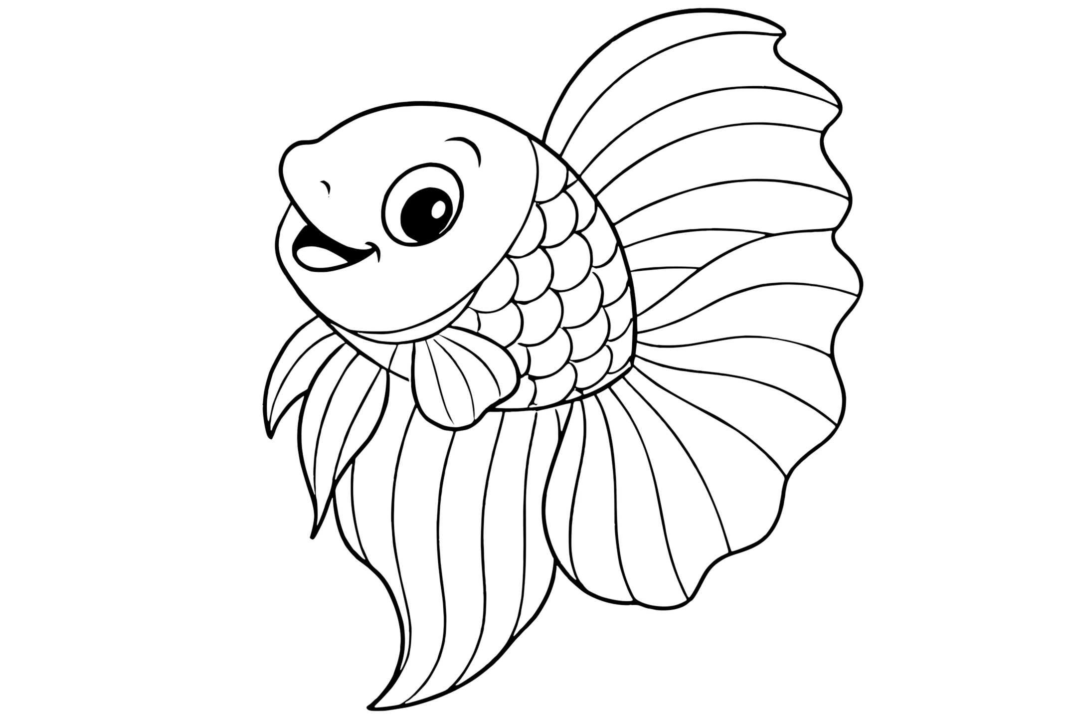 Betta Fish with large flowing fins, detailed scales, and a curved tail.