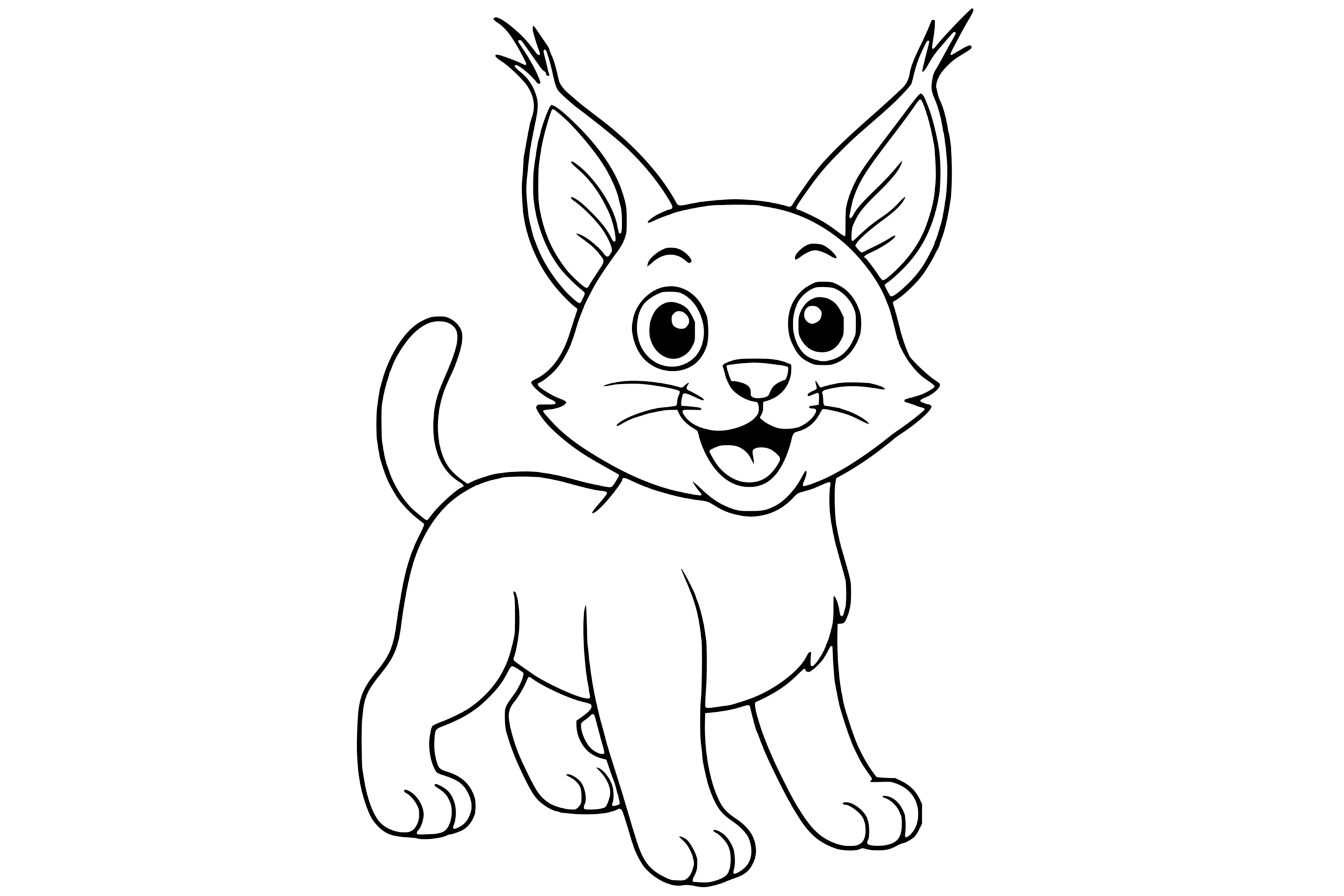 Happy Caracal with large pointed ears, tufts of fur, big eyes, and four legs.