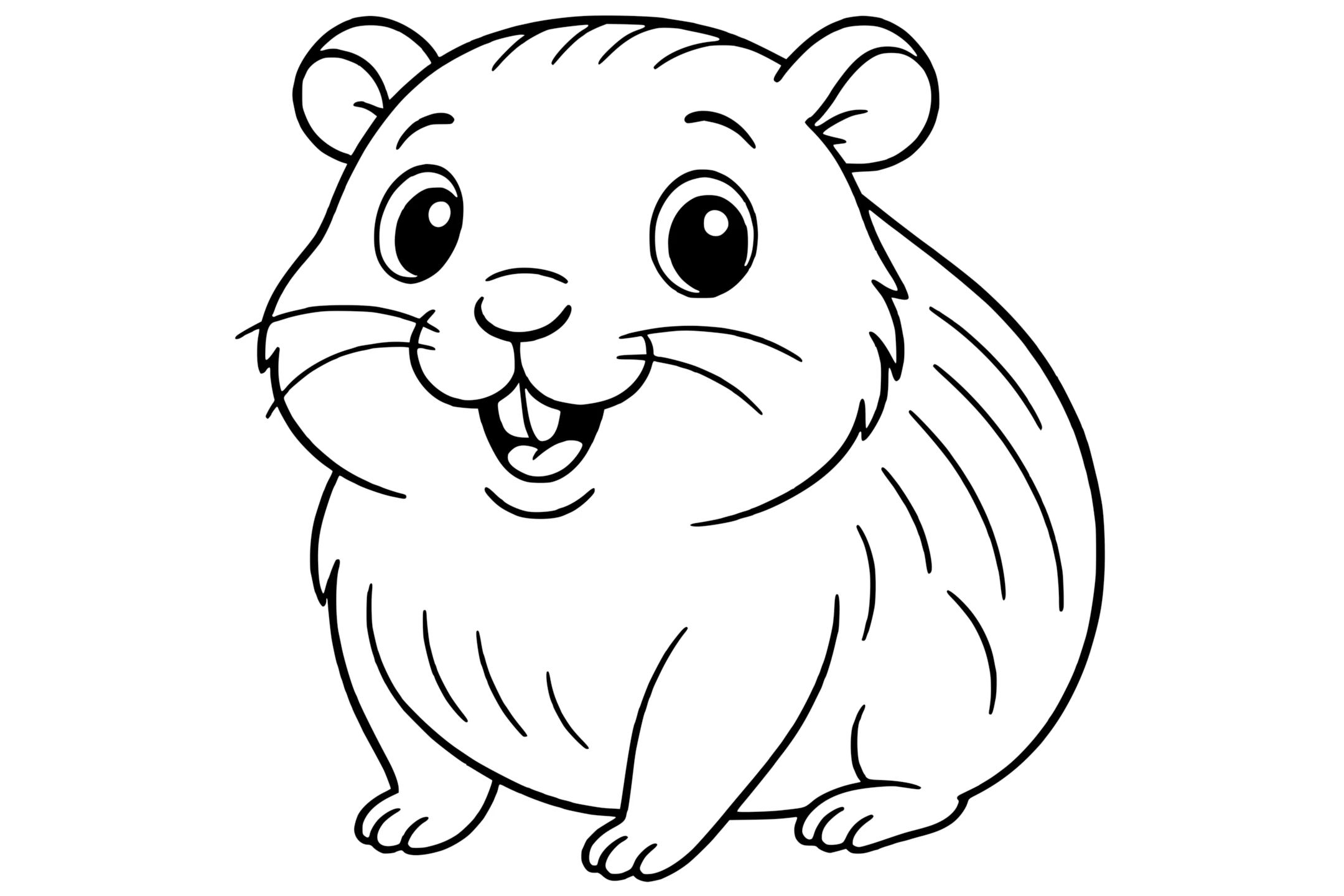Guinea Pig with big eyes, small rounded ears, long whiskers, and a plump furry body.
