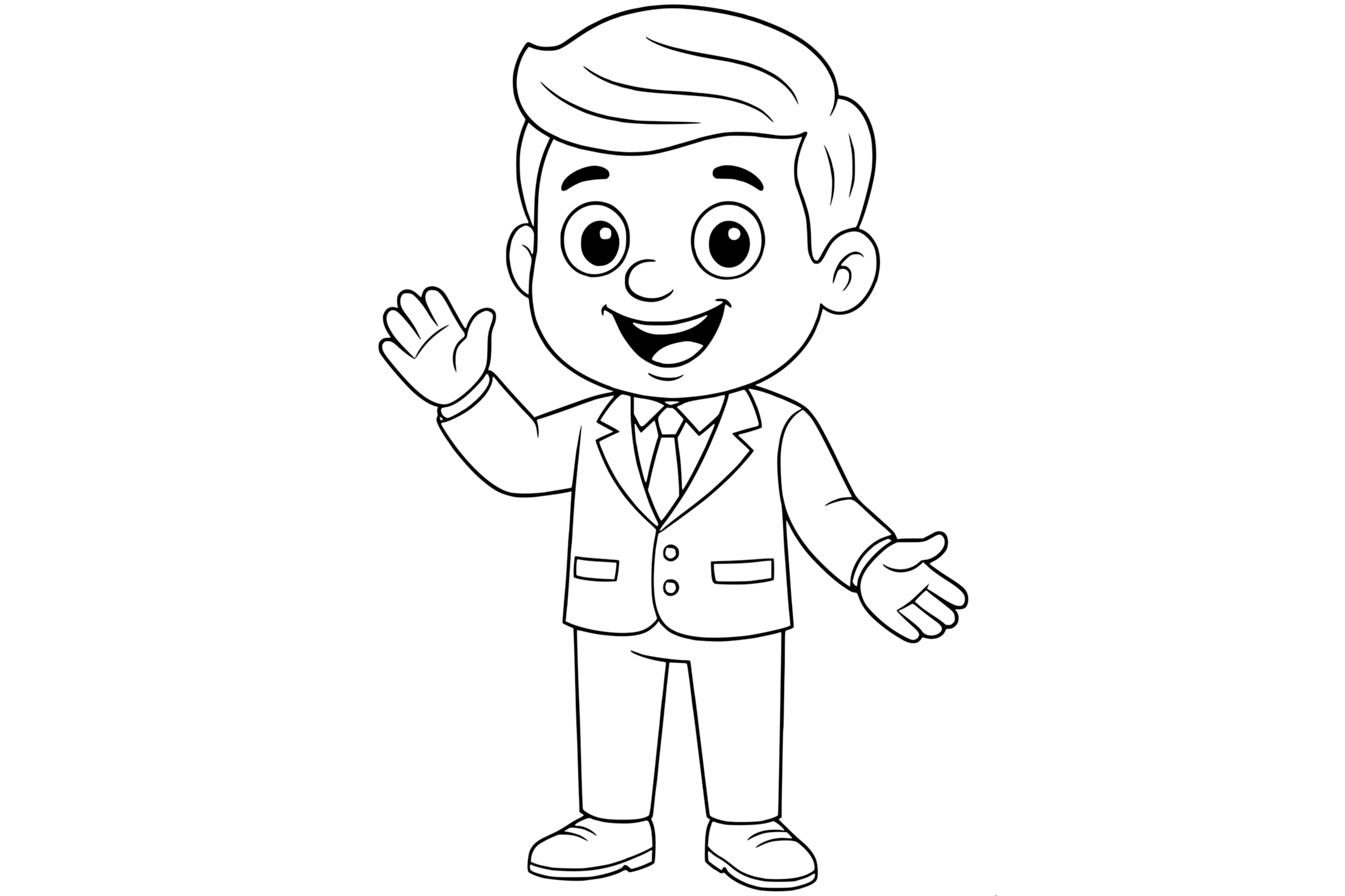 John F. Kennedy smiling and waving with one hand while the other is open, wearing a suit and tie.