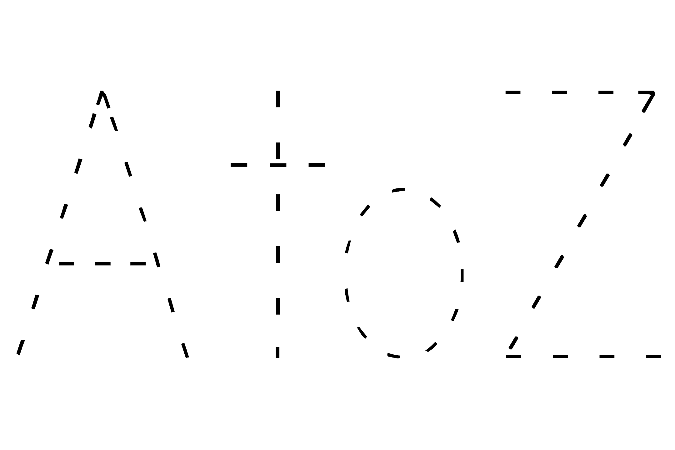 Dashed outline of uppercase A to Z in the center on a white background.