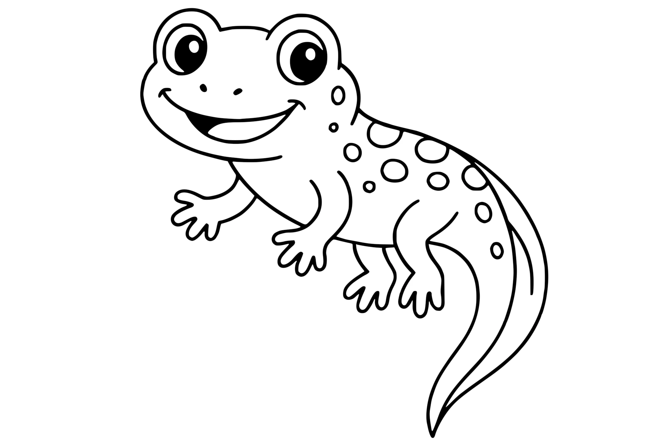 Newt with large eyes, spotted back, four legs, and a long curled tail.