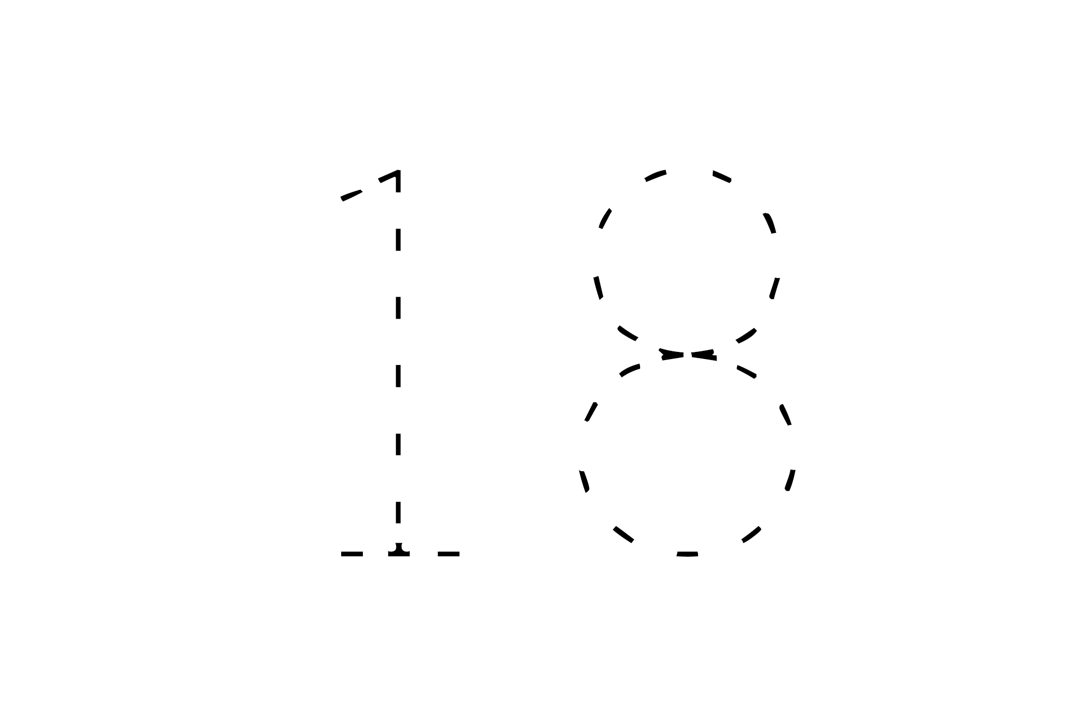 Large dotted outline of the number 18 in the center on a white background.
