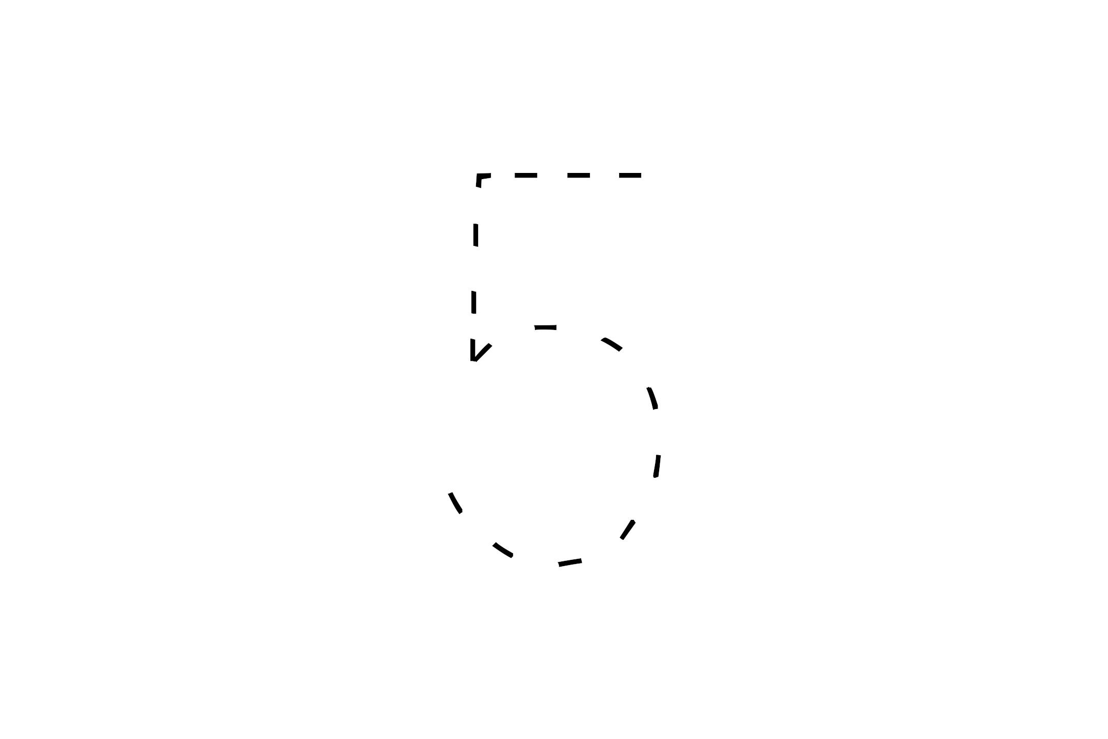 Large dotted outline of the number 5 in the center on a white background.