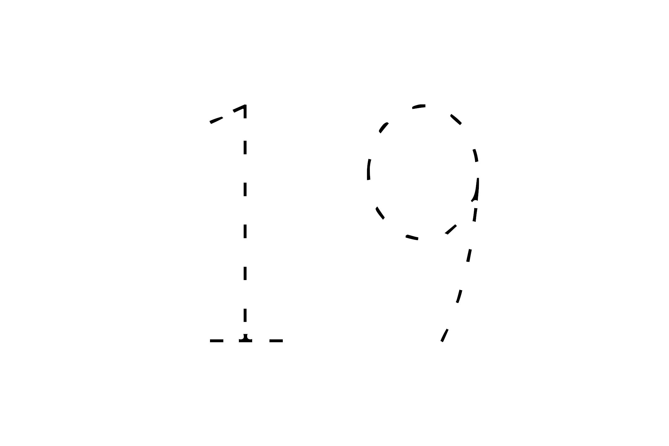 Large dotted outline of the number 19 in the center on a white background.