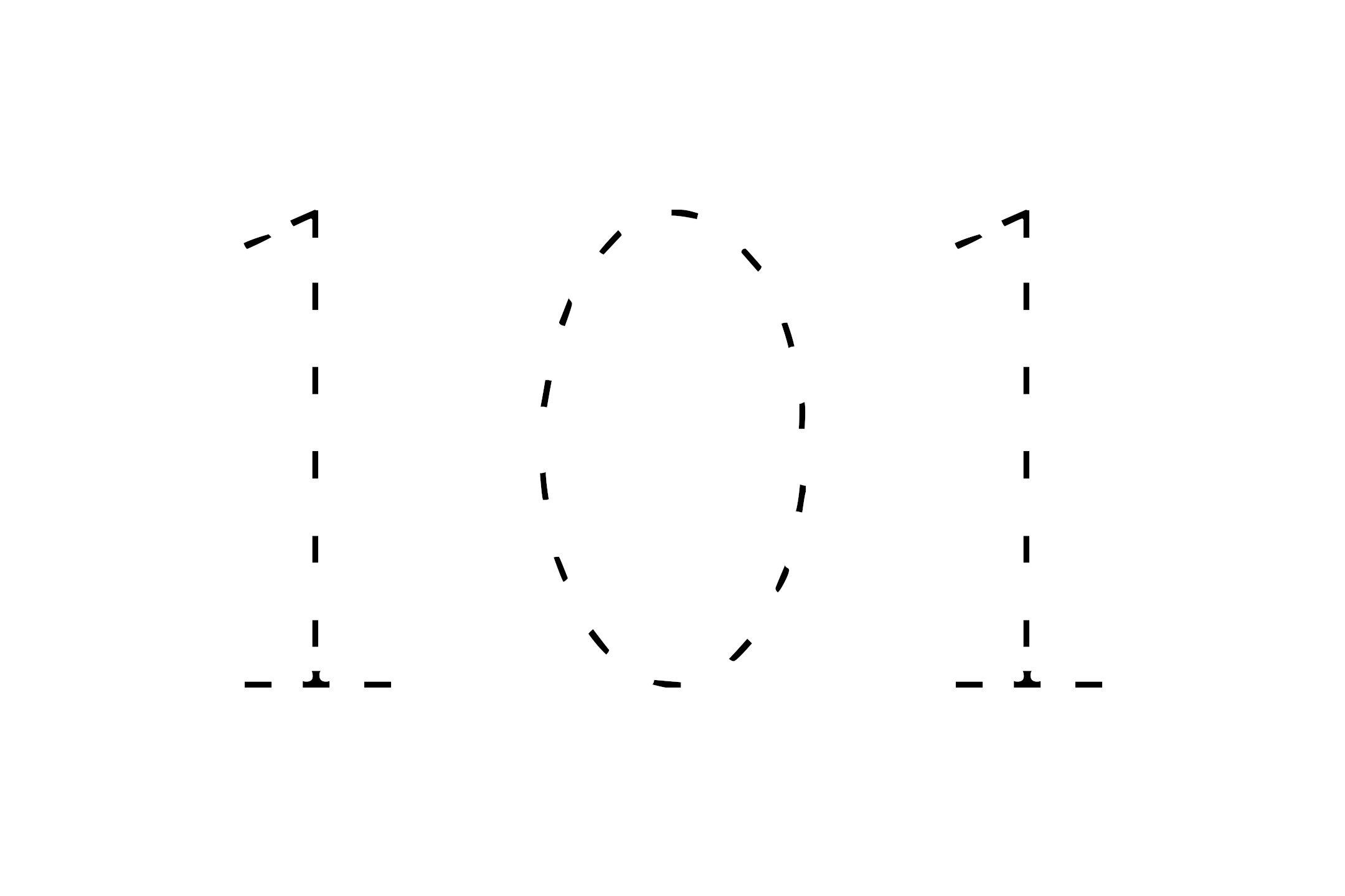 Large dotted outline of the number 101 in the center on a white background.