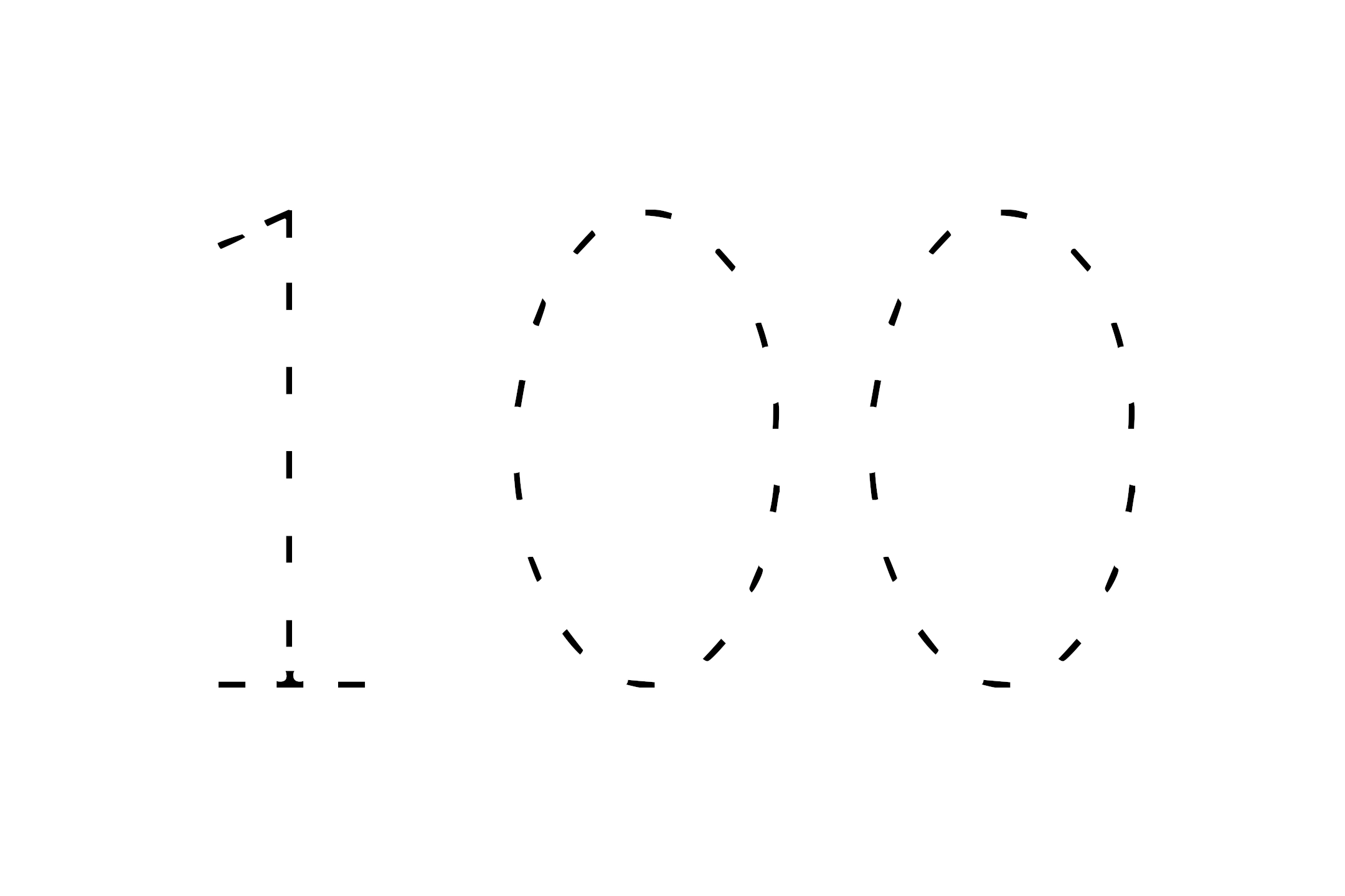 Large dotted outline of the number 100 in the center on a white background.