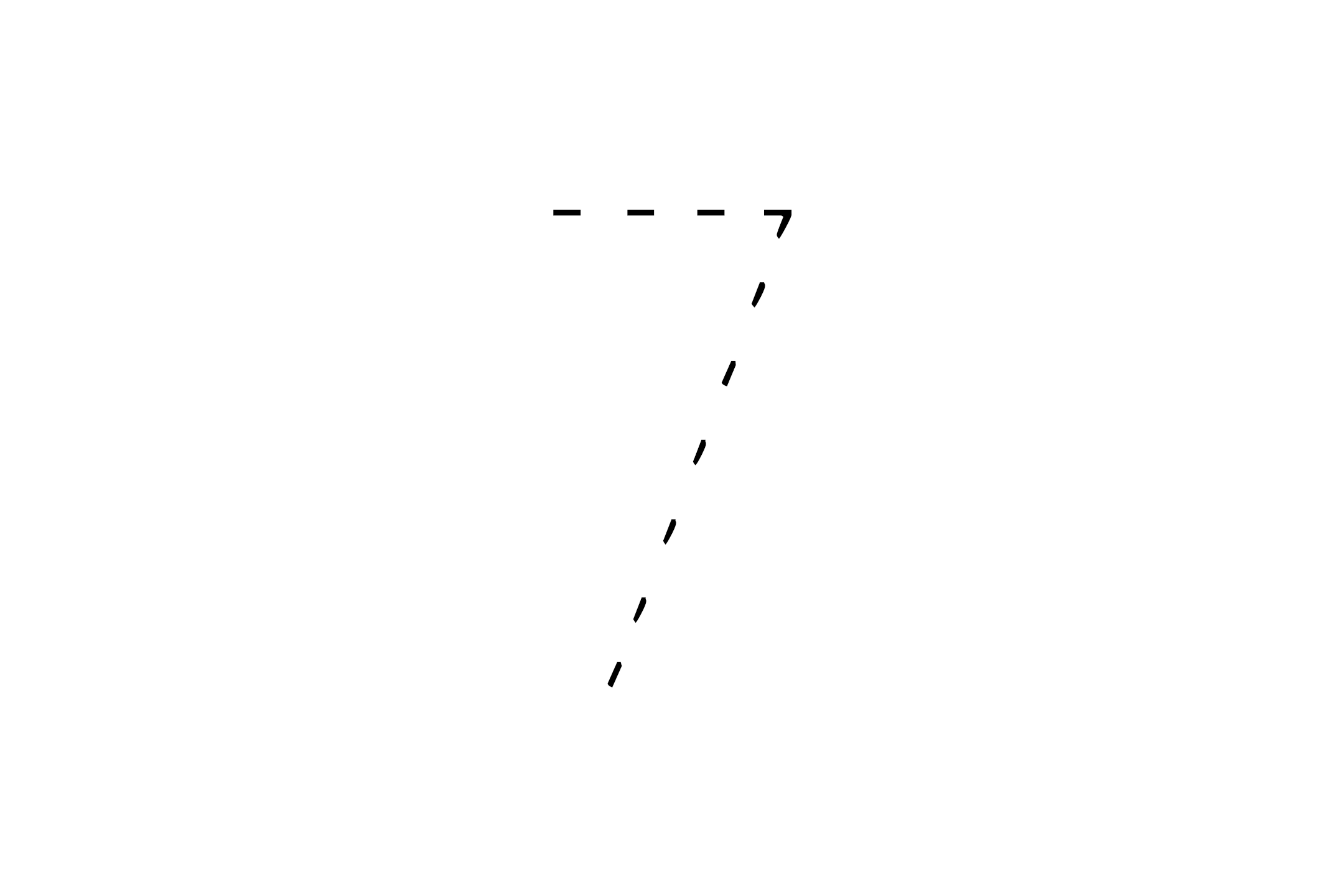 Large dotted outline of the number 7 in the center on a white background.