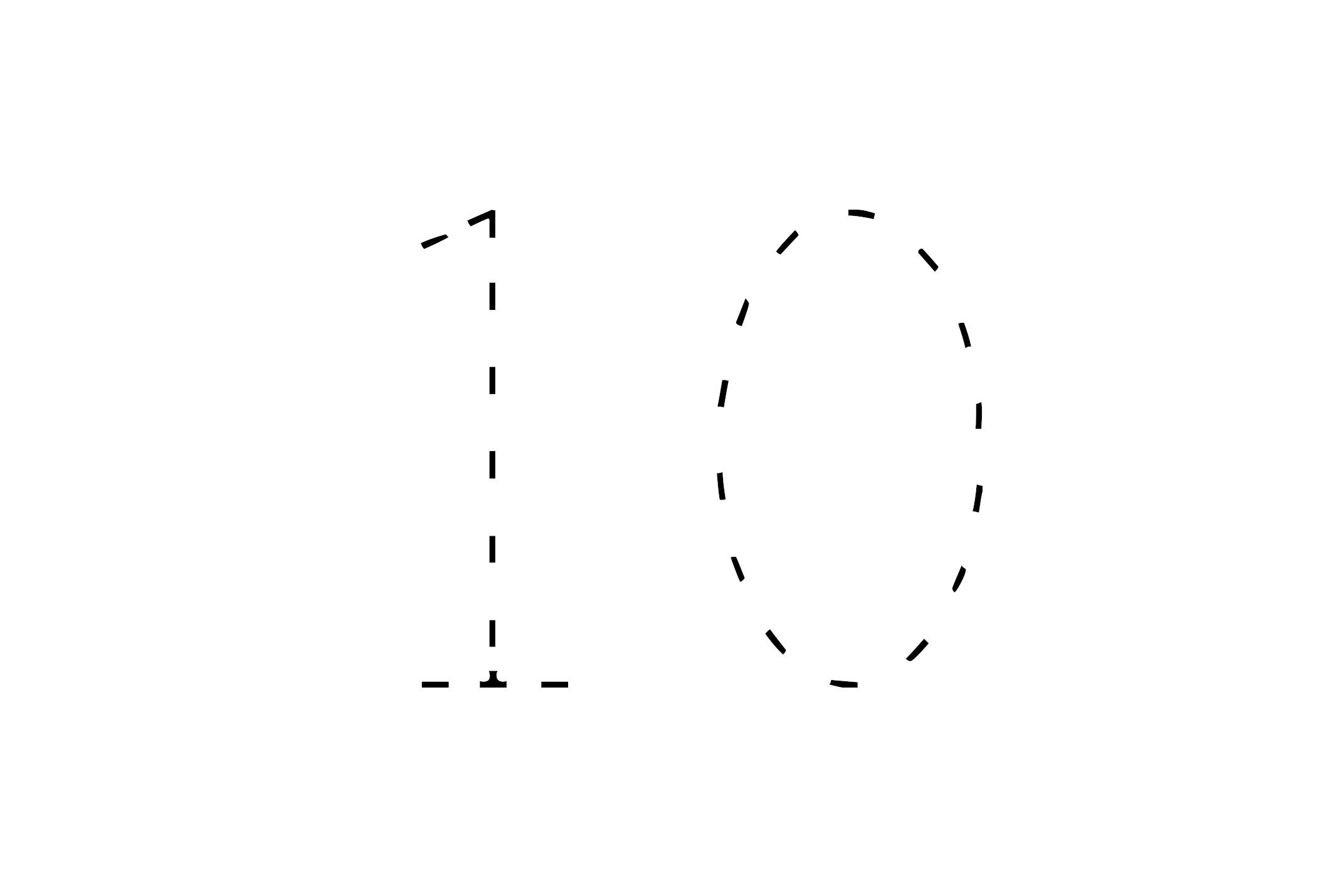 Large dotted outline of the number 10 in the center on a white background.