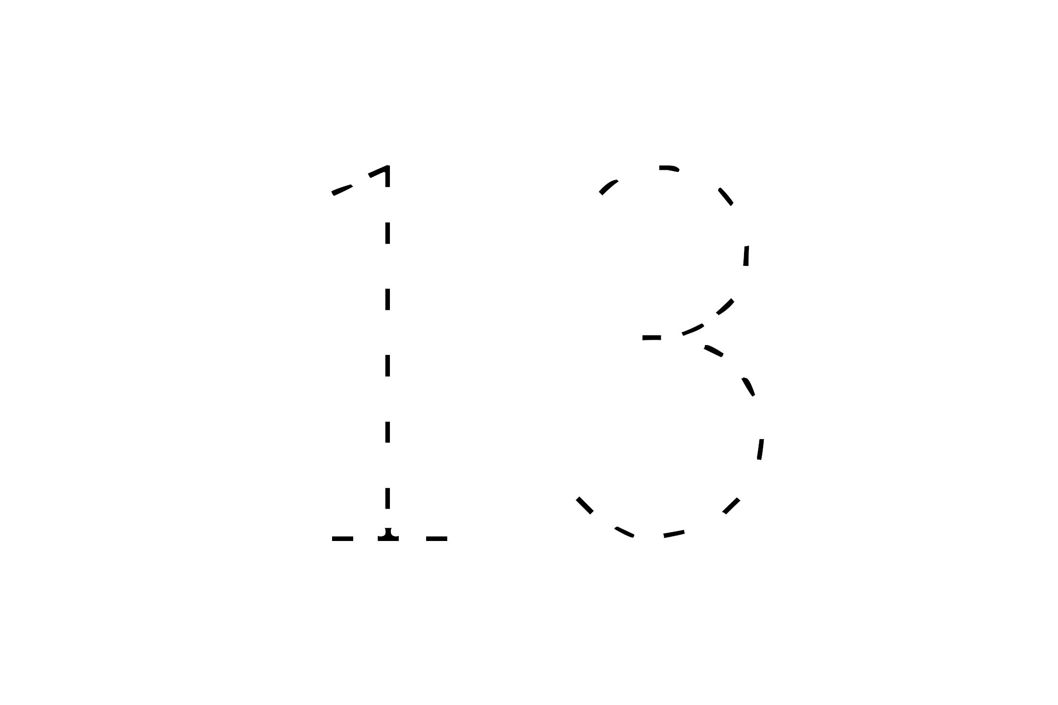 Large dotted outline of the number 13 in the center on a white background.