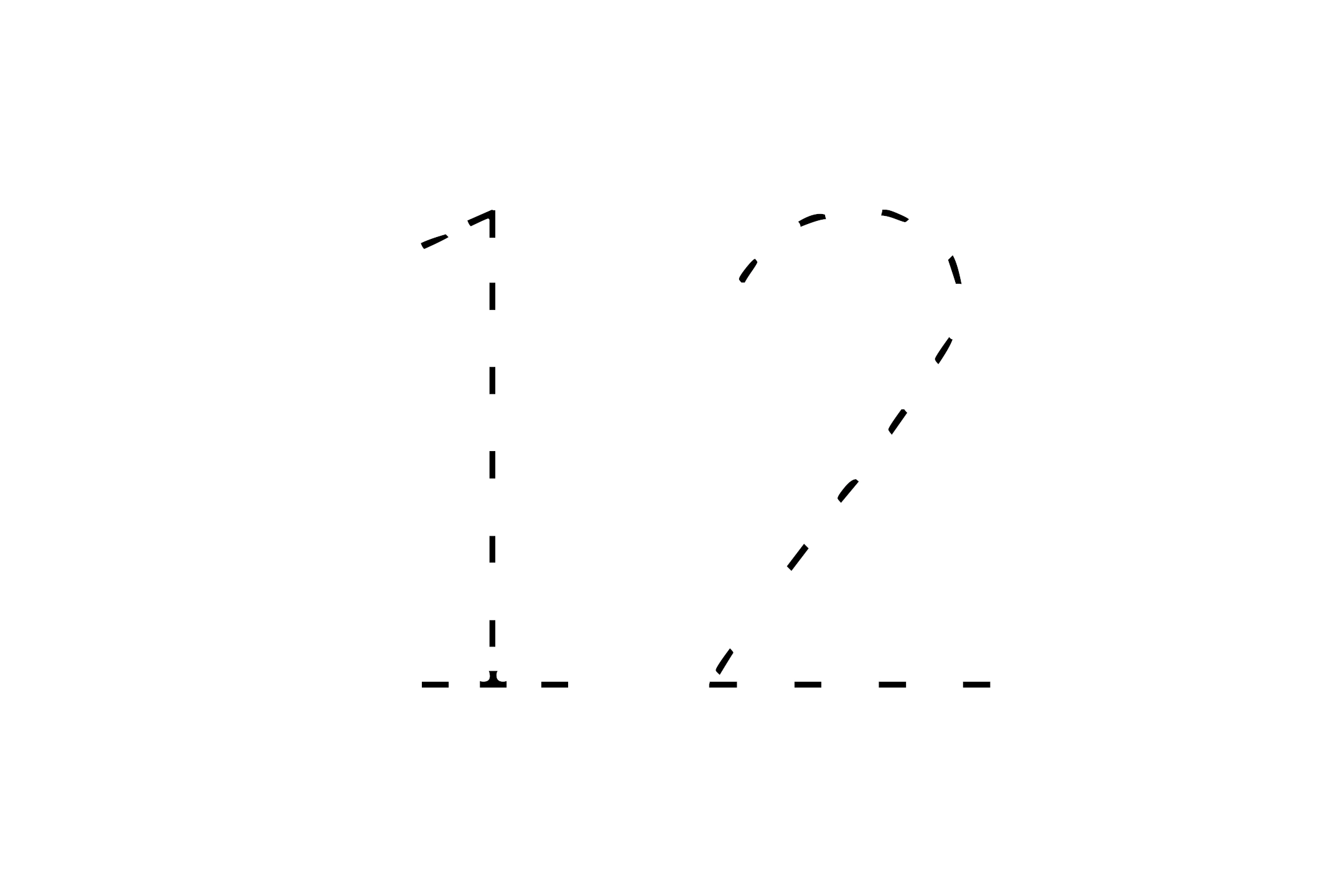 Large dotted outline of the number 12 in the center on a white background.