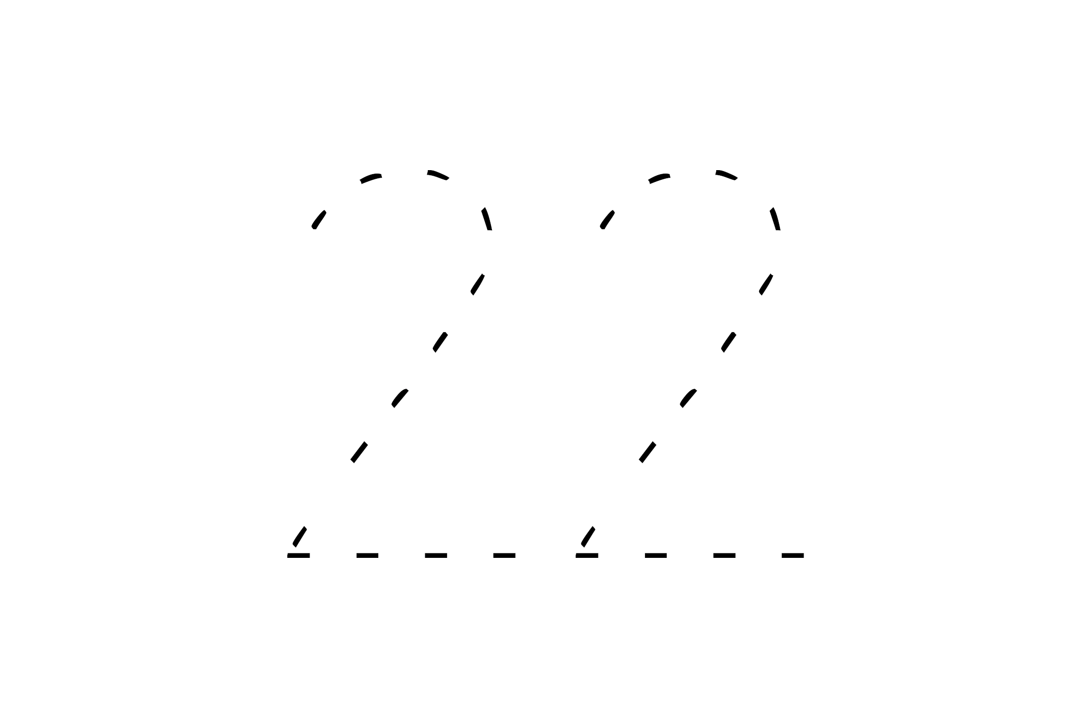 Large dotted outline of the number 22 in the center on a white background.