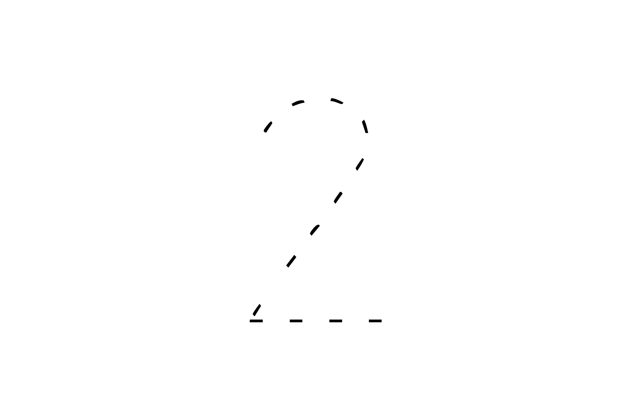 Large dotted outline of the number 2 in the center on a white background.