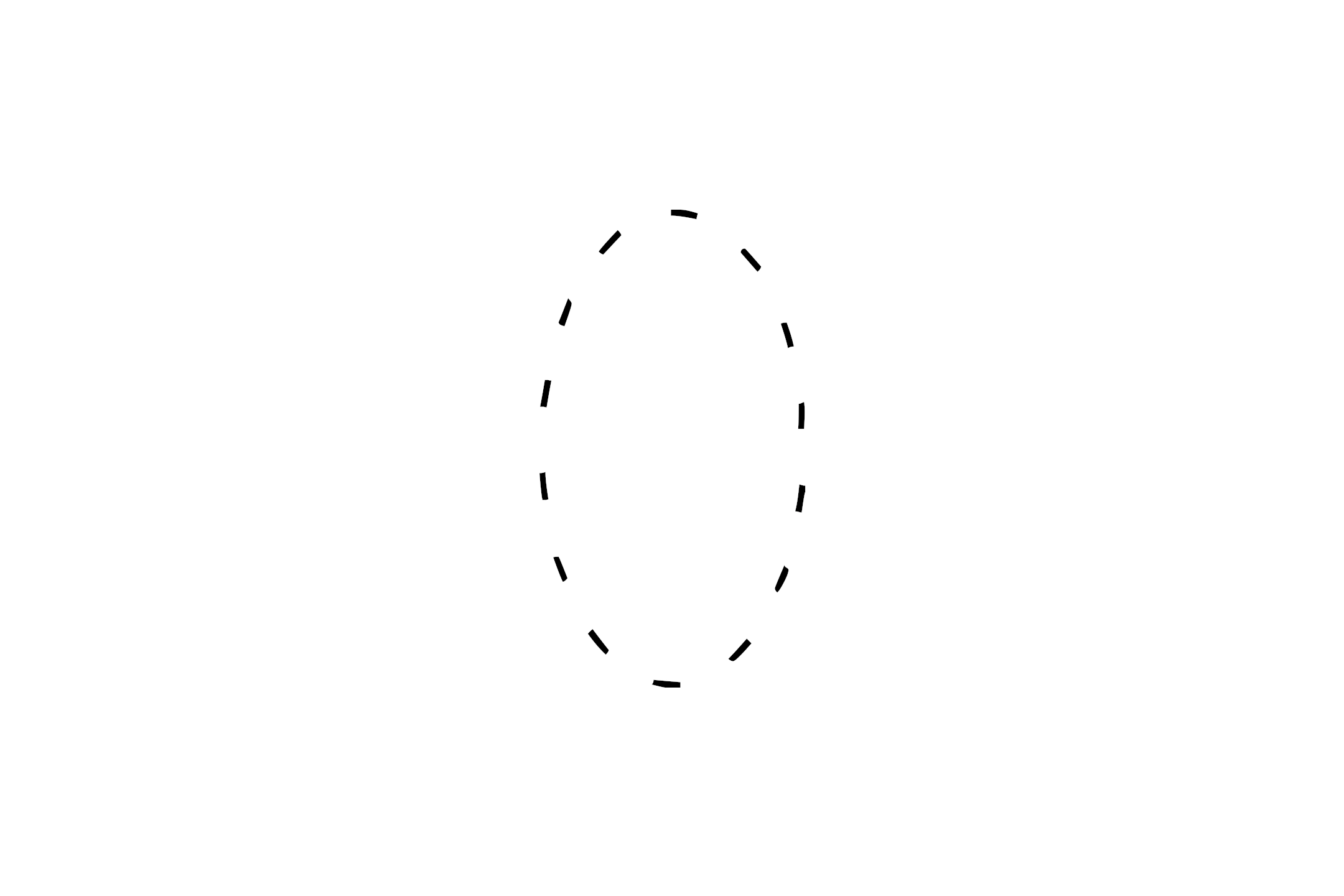 Large dotted outline of the number 0 in the center on a white background.