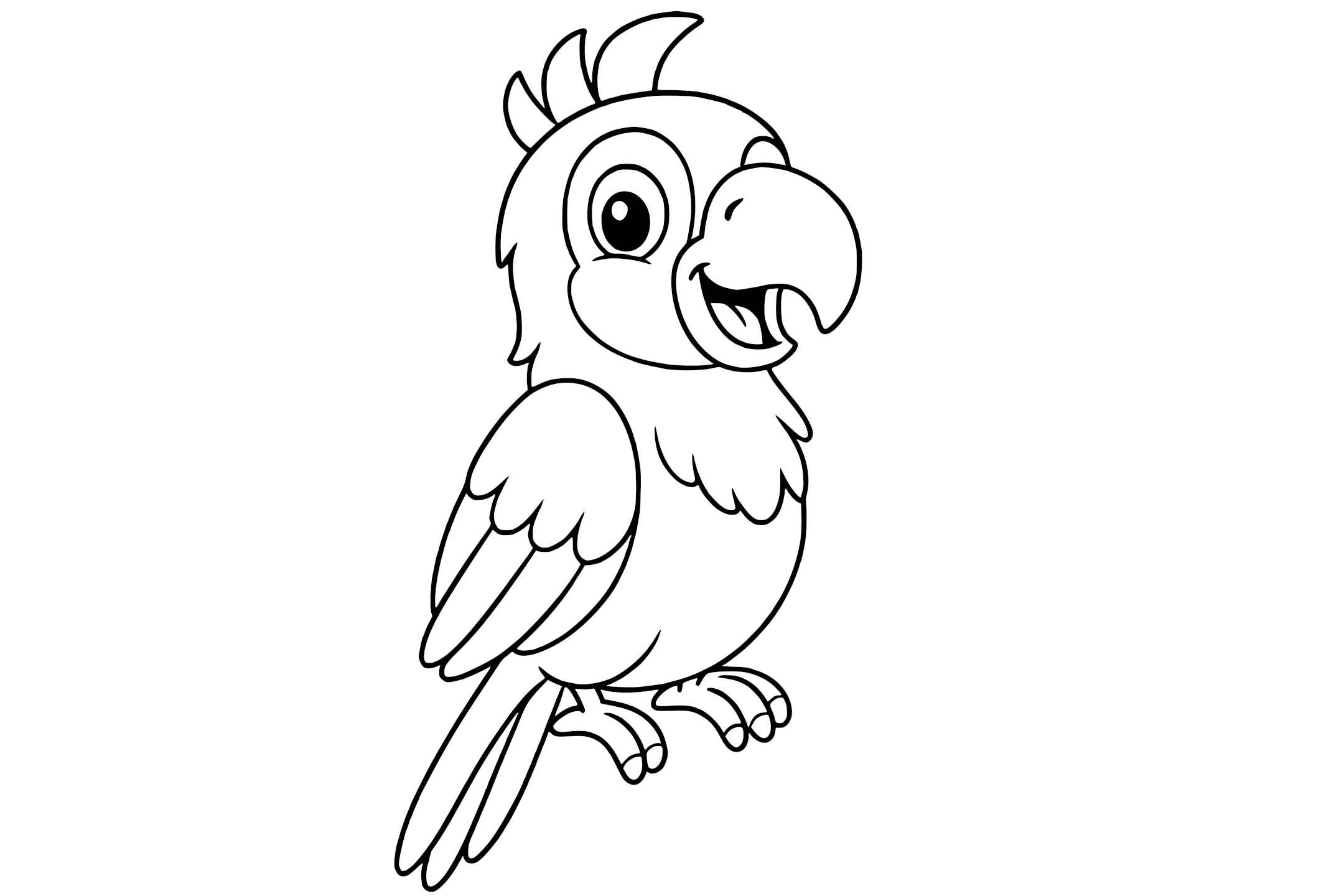 Parrot with a curved beak, feathered wings, long tail, and clawed feet.