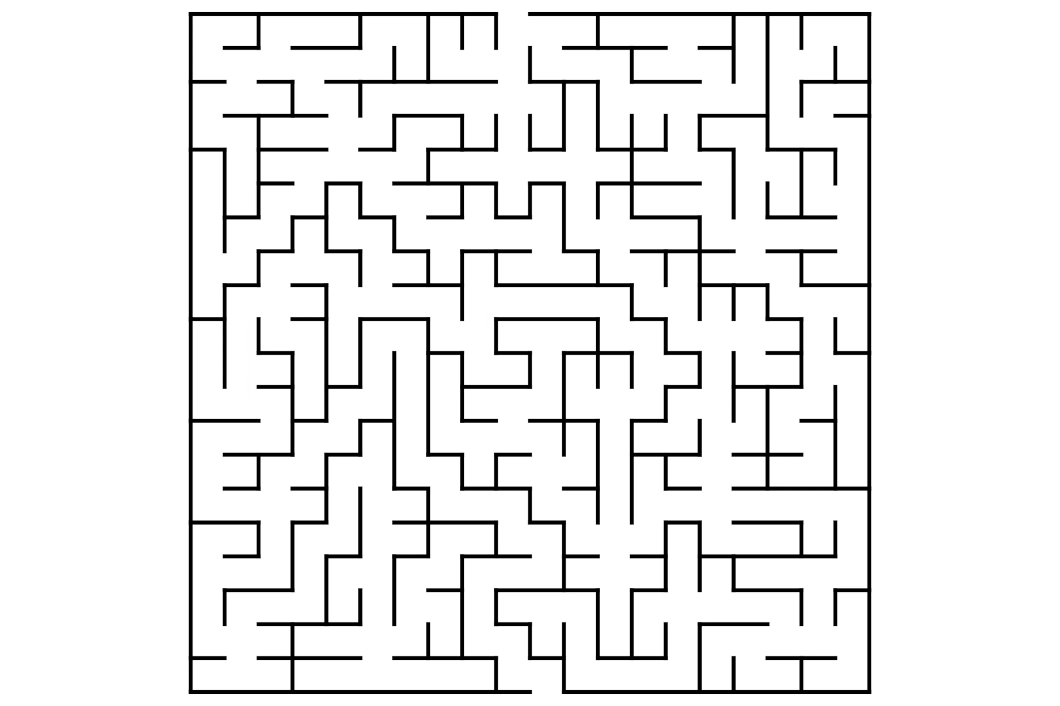 Rectangular maze in black and white with straight walls and a highlighted orange path.