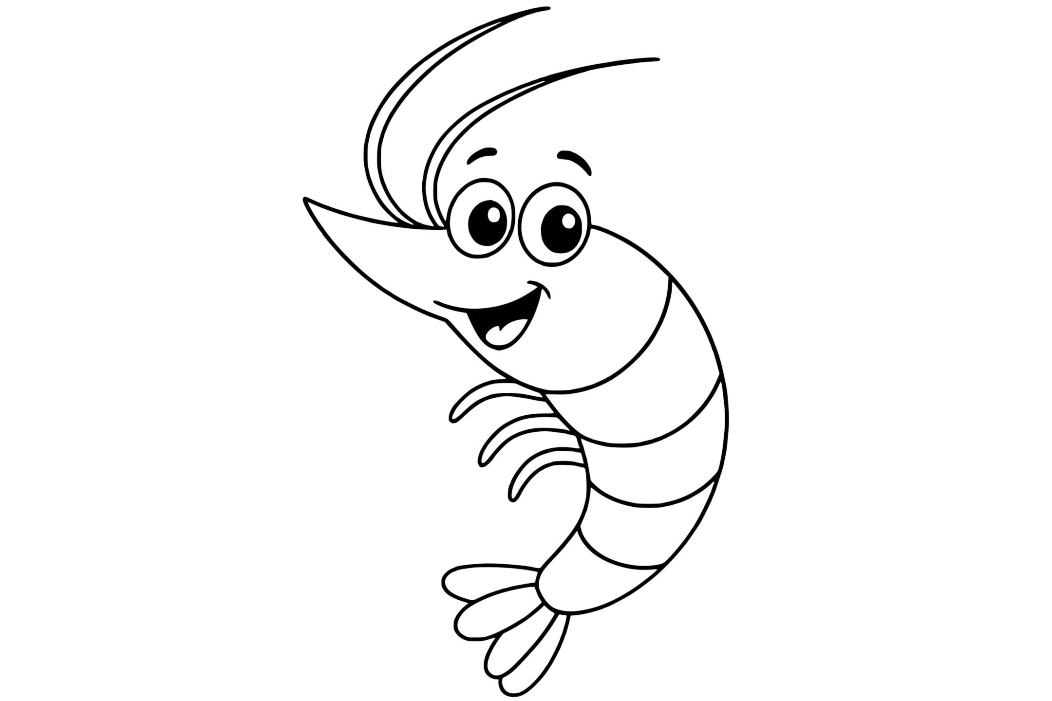 Shrimp with big eyes, long antennae, segmented body, small legs, and a curled tail.