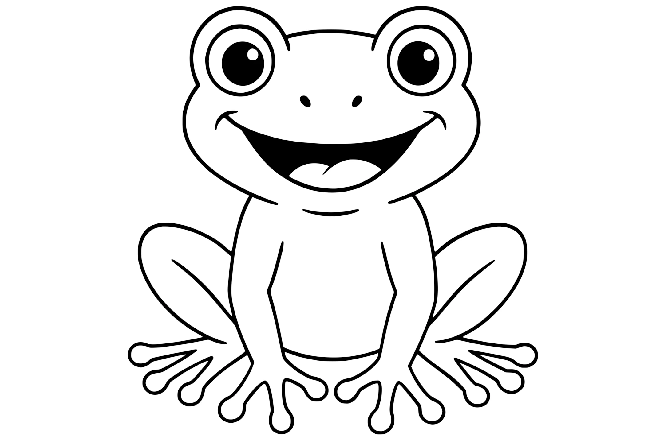 Tree Frog with large round eyes, spread fingers and toes, and a wide open mouth.