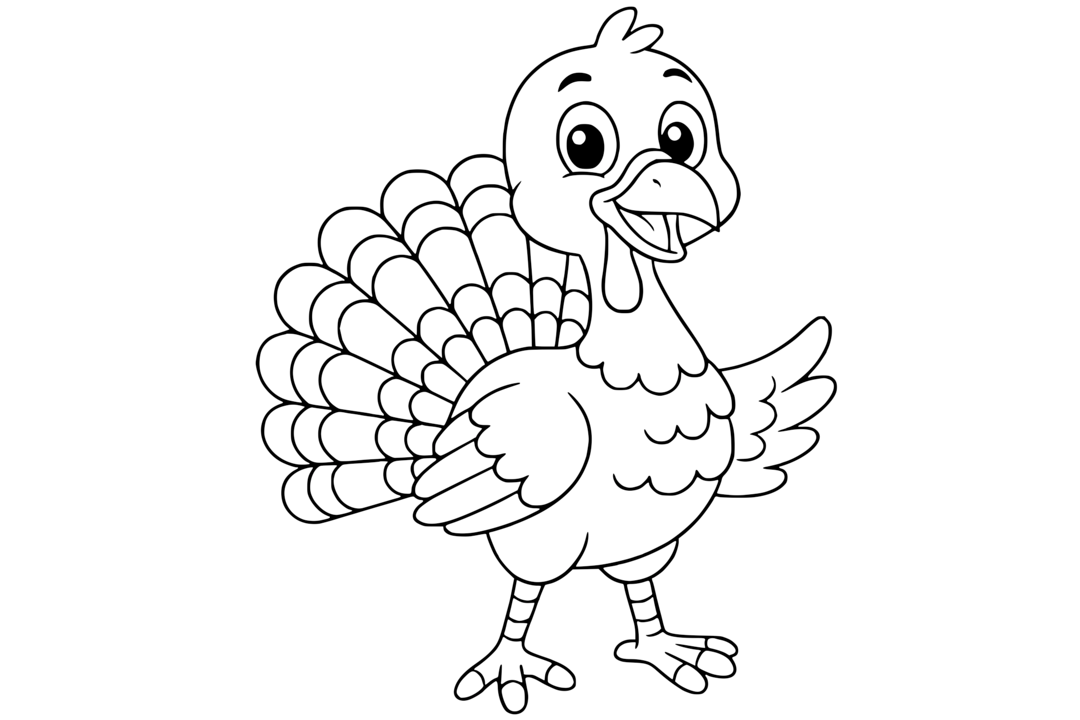 Turkey with a fan-shaped tail, open wings, and a cheerful expression.