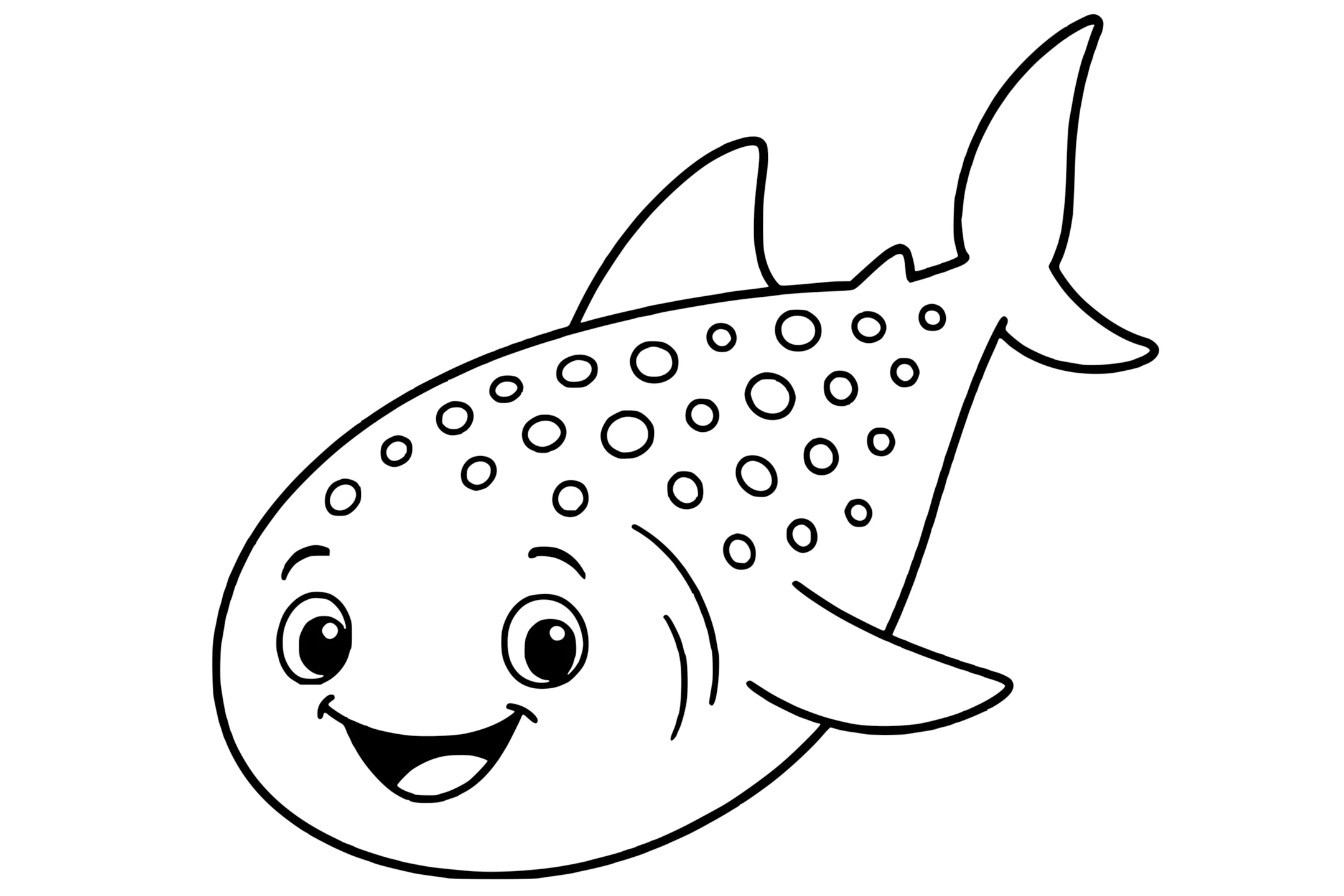 Whale Shark with a wide body, dotted pattern on the back, small fins, and a crescent-shaped tail.
