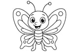 Butterfly with large patterned wings, two antennae, and a smiling face.