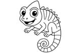 Chameleon with big eyes, curled tail, four legs, and spiky back.