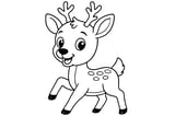 Deer with antlers, big eyes, spotted back, and raised front legs as if prancing.