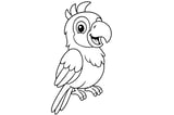 Parrot with a curved beak, feathered wings, long tail, and clawed feet.