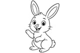 Rabbit with large ears, big eyes, a small tail, and one paw raised.
